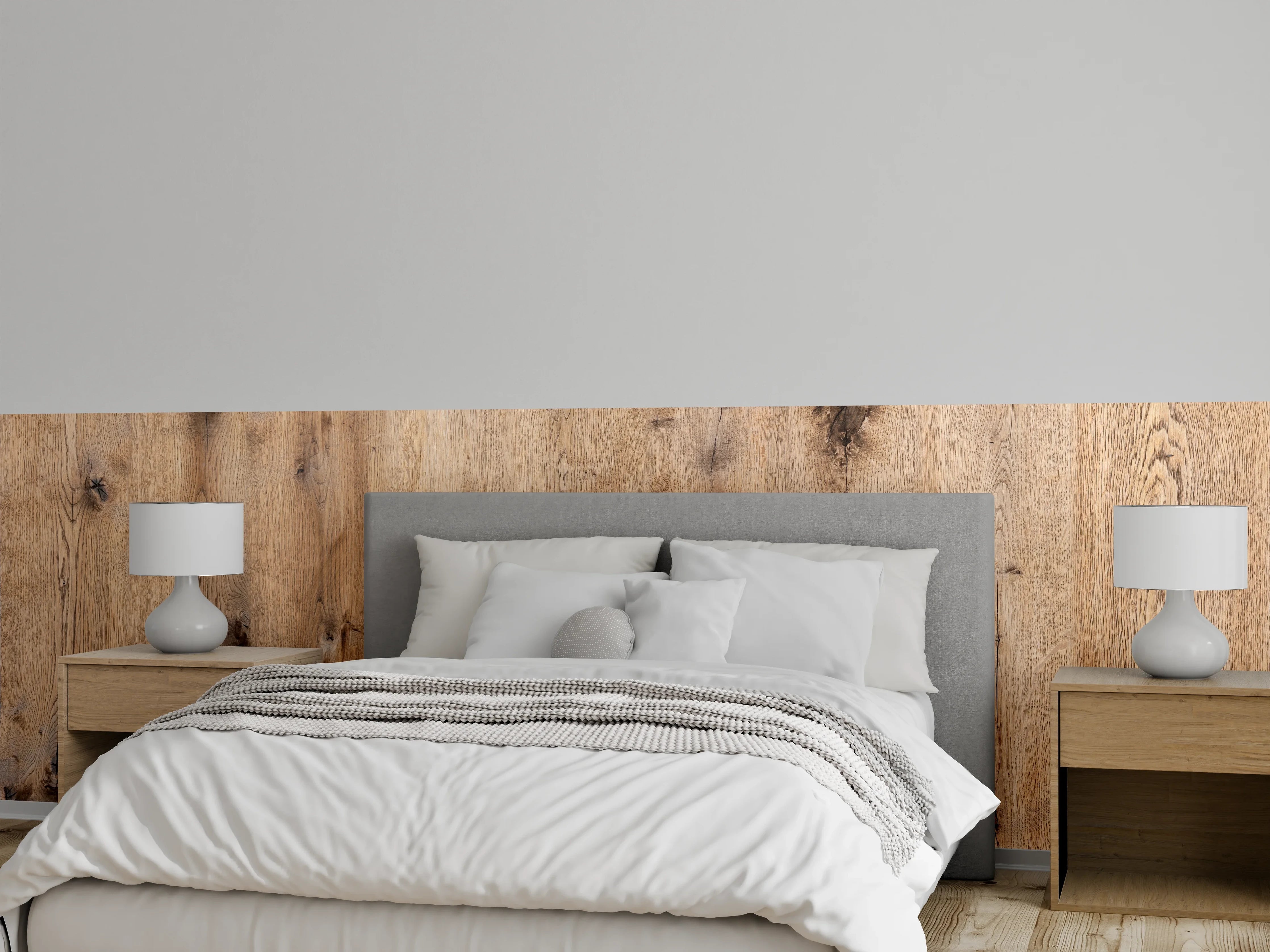 Wandverkleidung Schlafzimmer - Natürliche Holzoptik in warmen Tönen