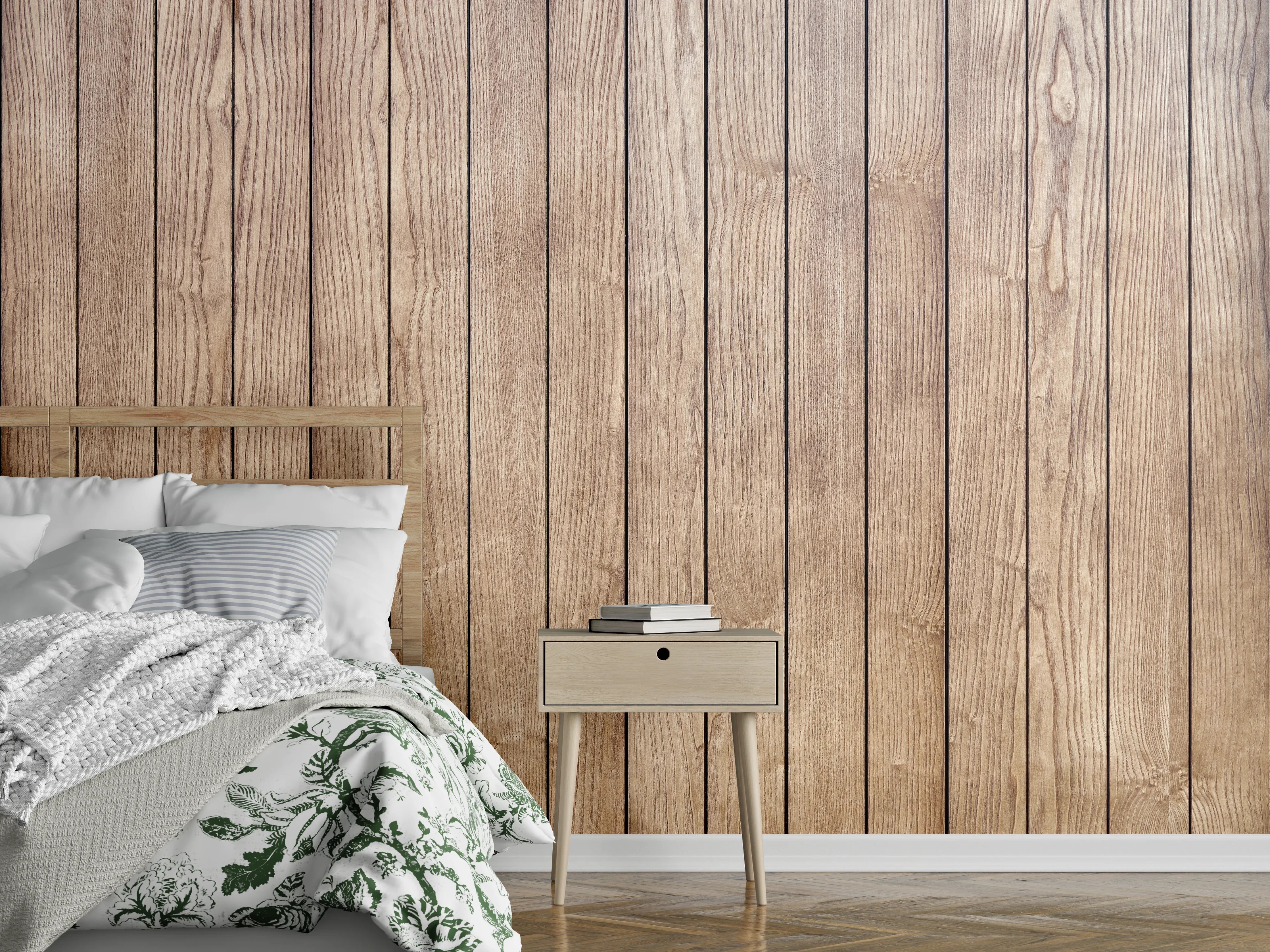 Wandverkleidung Schlafzimmer - Natürliche Holzwand mit warmen Tönen