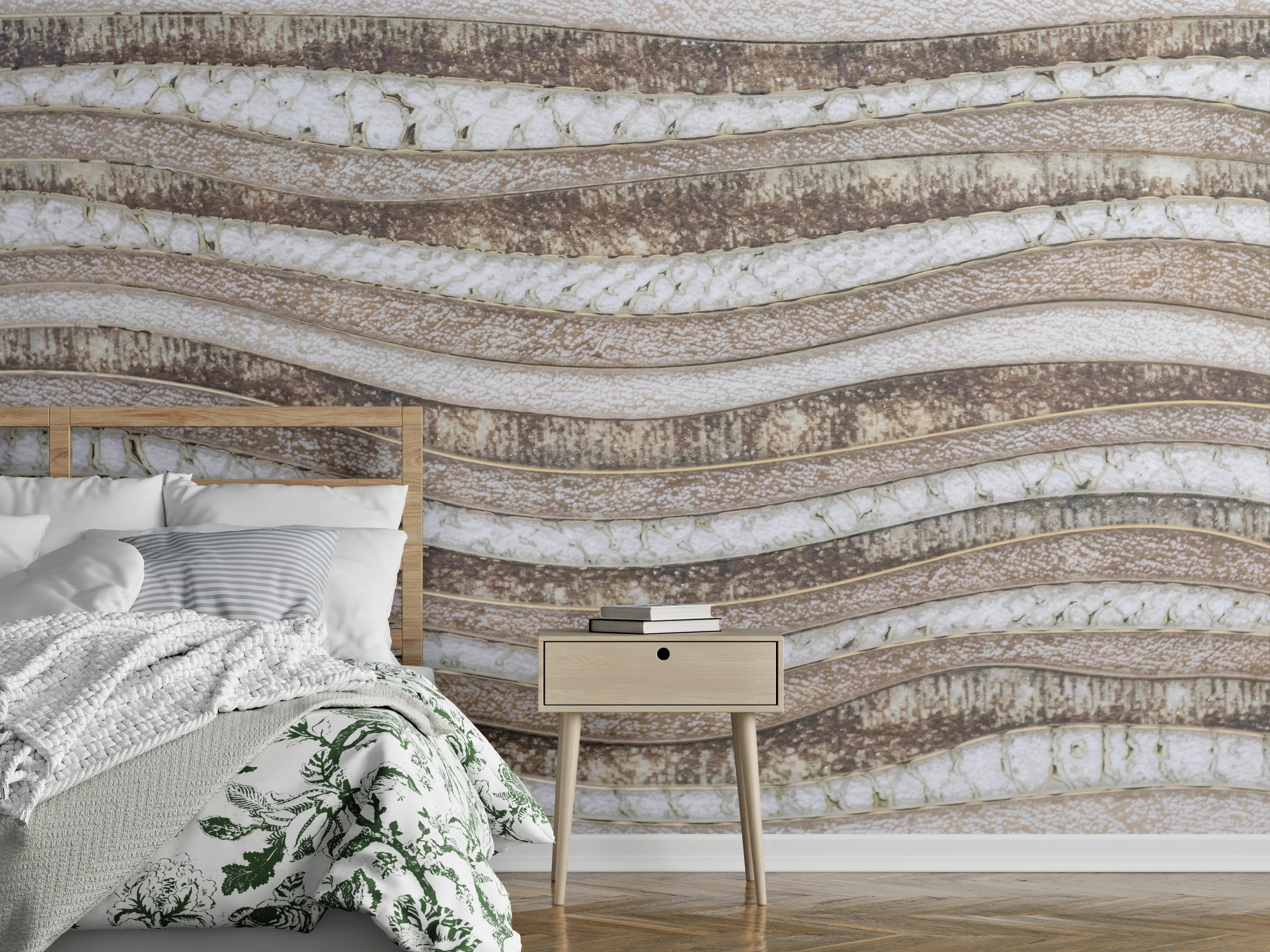 Wandverkleidung Schlafzimmer - Natürliche Steindekor-Wellen in Brauntönen