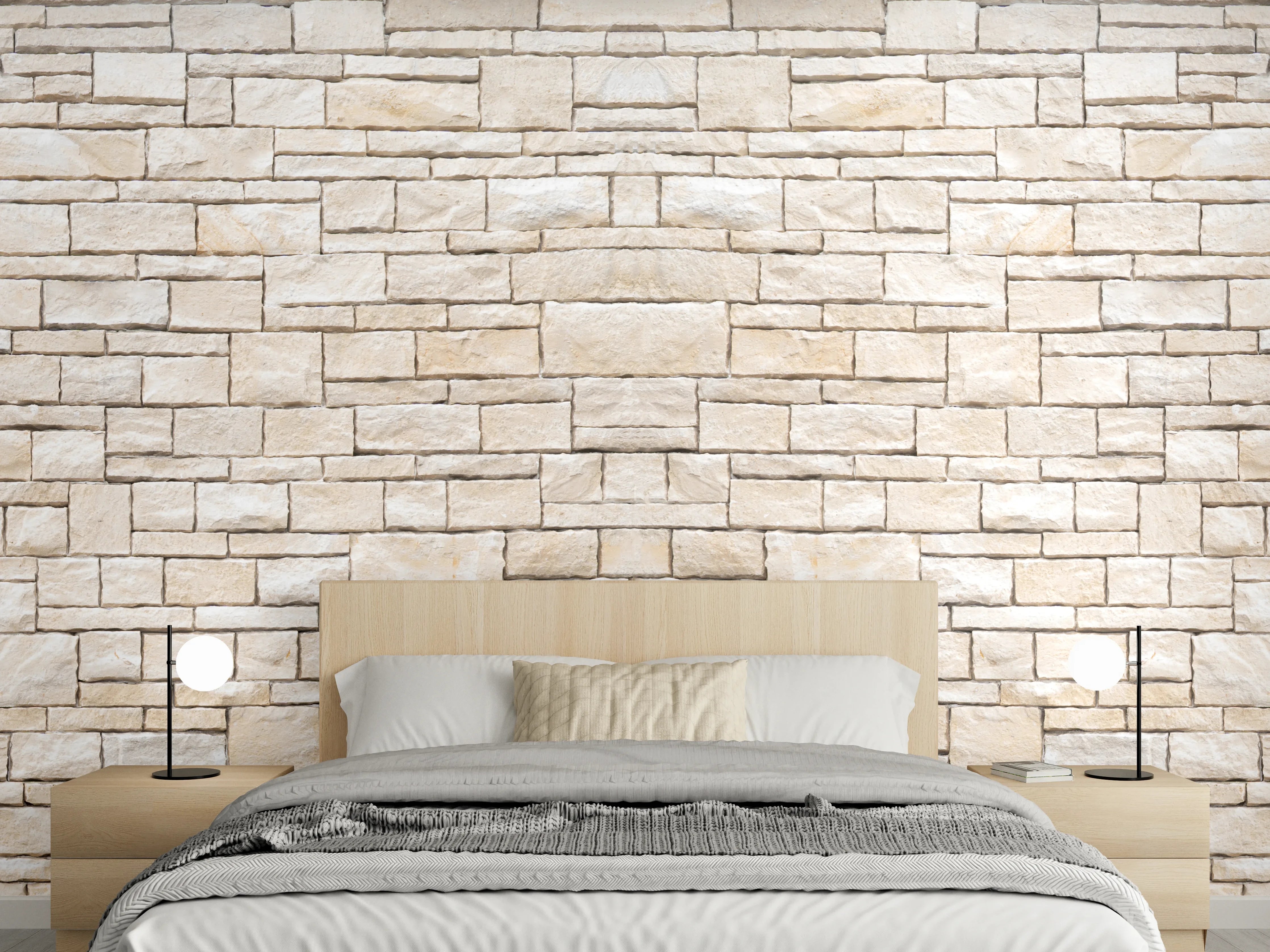 Wandverkleidung Schlafzimmer - Natürliche beige Ziegelwand