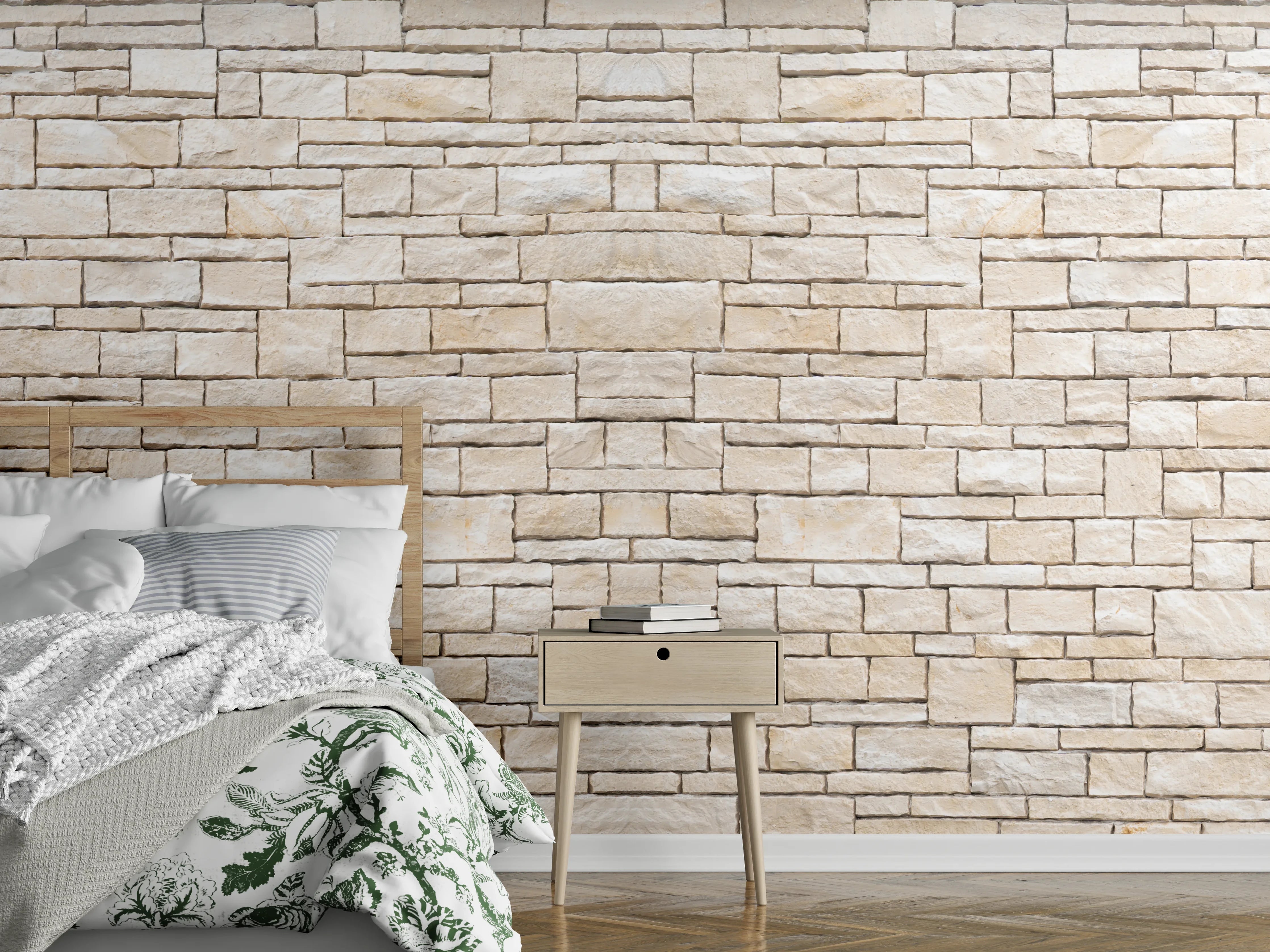 Wandverkleidung Schlafzimmer - Natürliche beige Ziegelwand