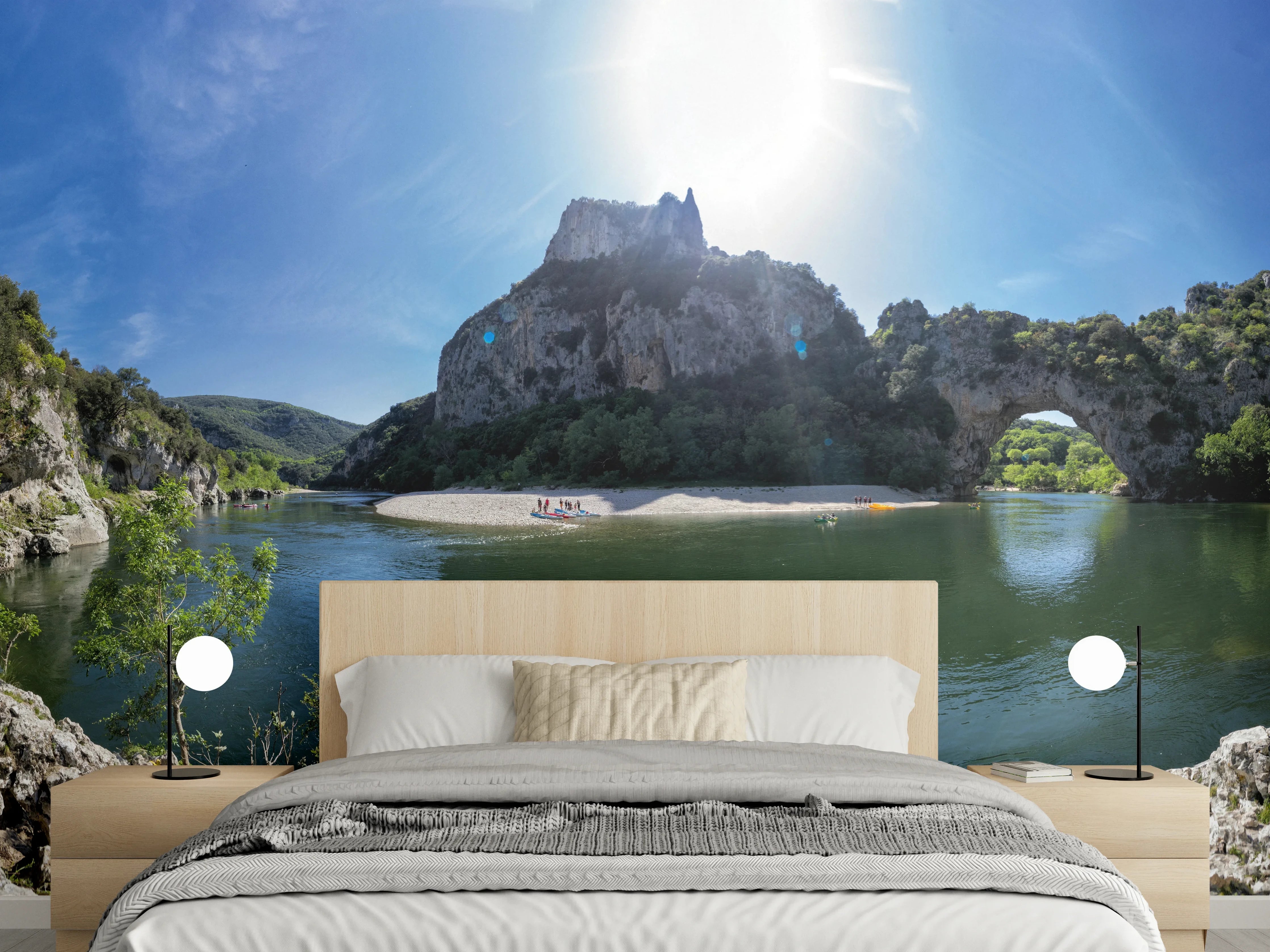 Wandverkleidung Schlafzimmer - Natürlicher Flussbogen in sonniger Landschaft