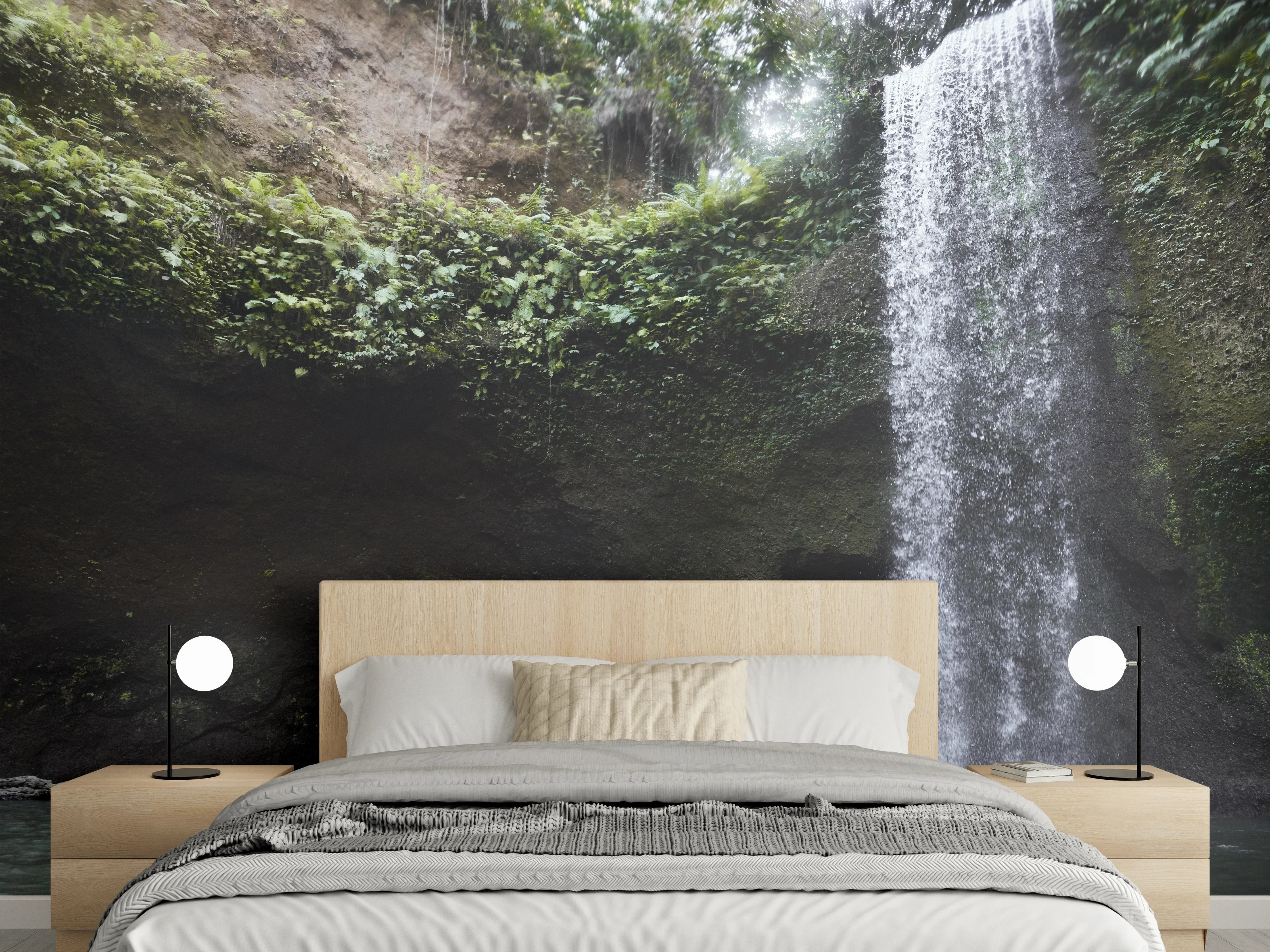 Wandverkleidung Schlafzimmer - Natürlicher Wasserfall im Dschungel