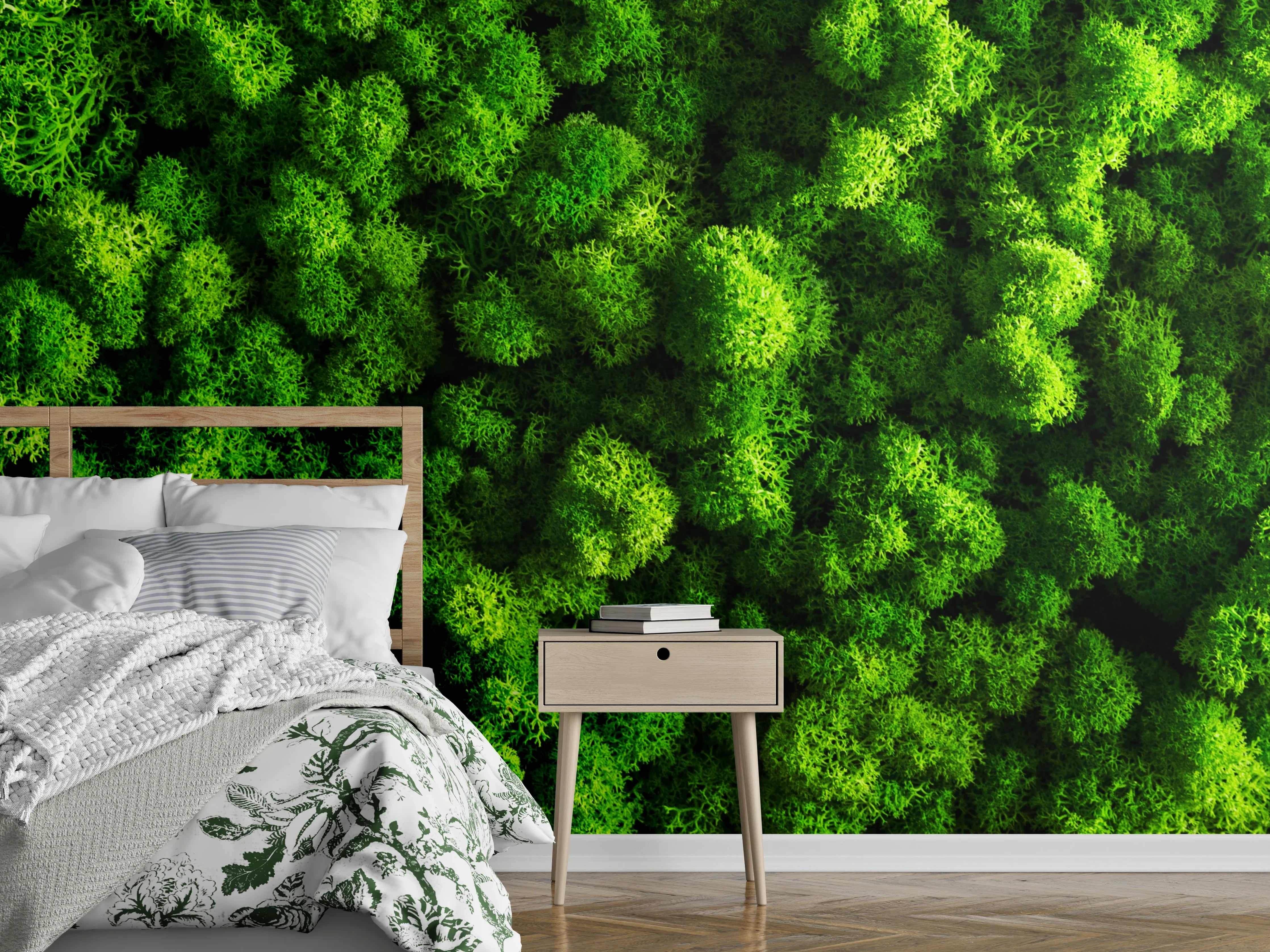 Wandverkleidung Schlafzimmer - Natürliches Waldmoos Motiv