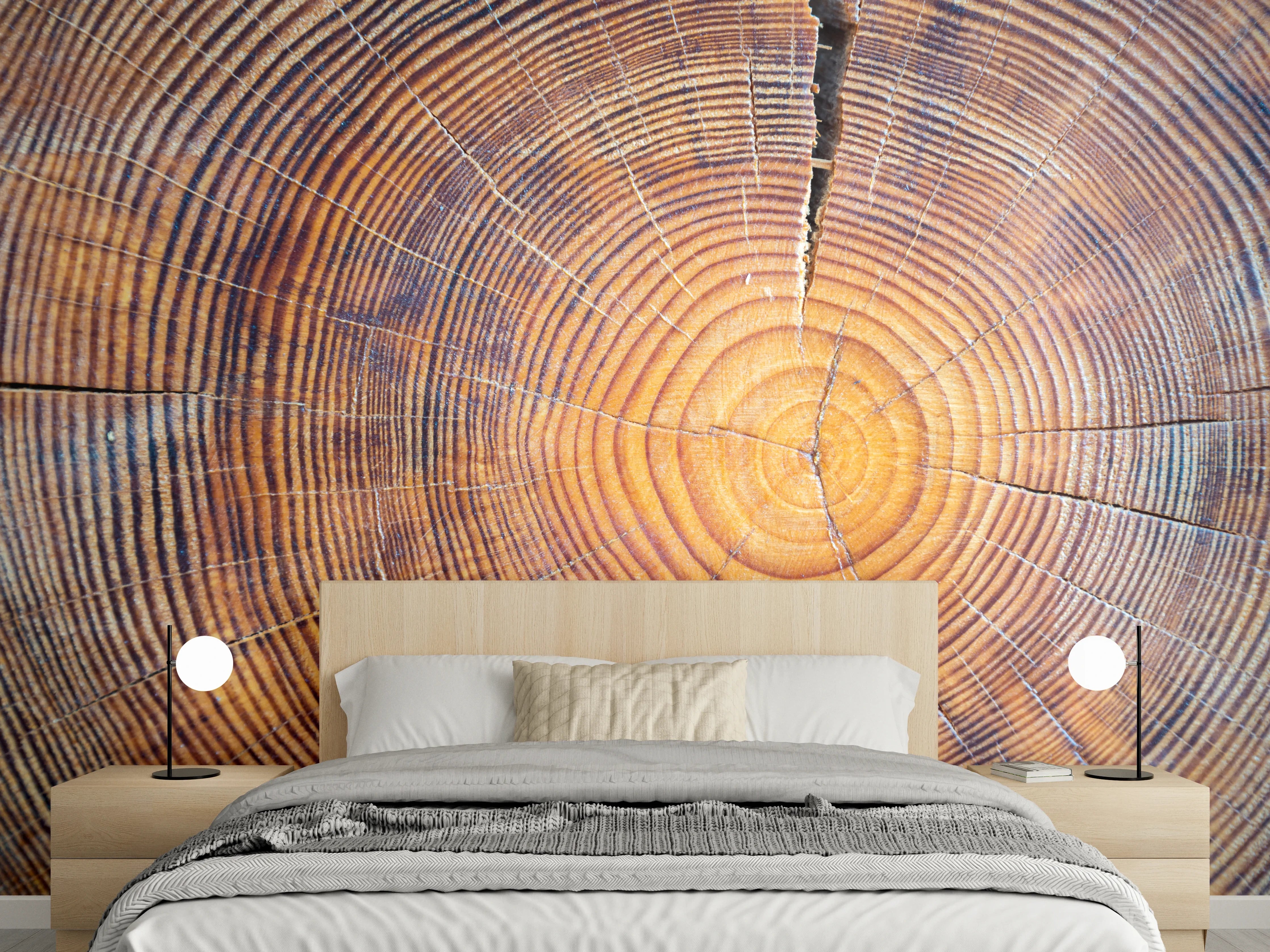 Wandverkleidung Schlafzimmer - Natur Holzoptik Jahresringe Wanddeko