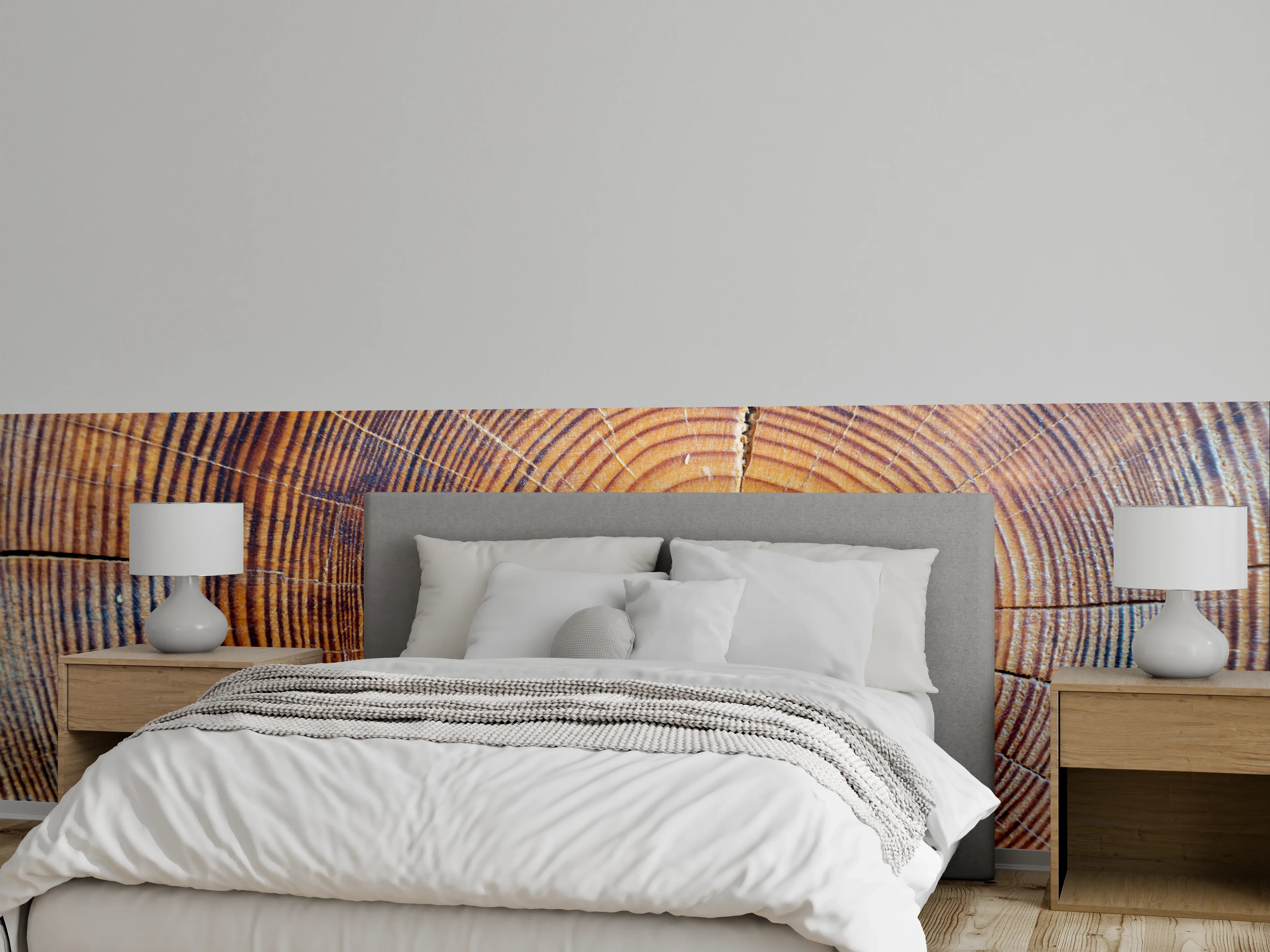 Wandverkleidung Schlafzimmer - Natur Holzoptik Jahresringe Wanddeko