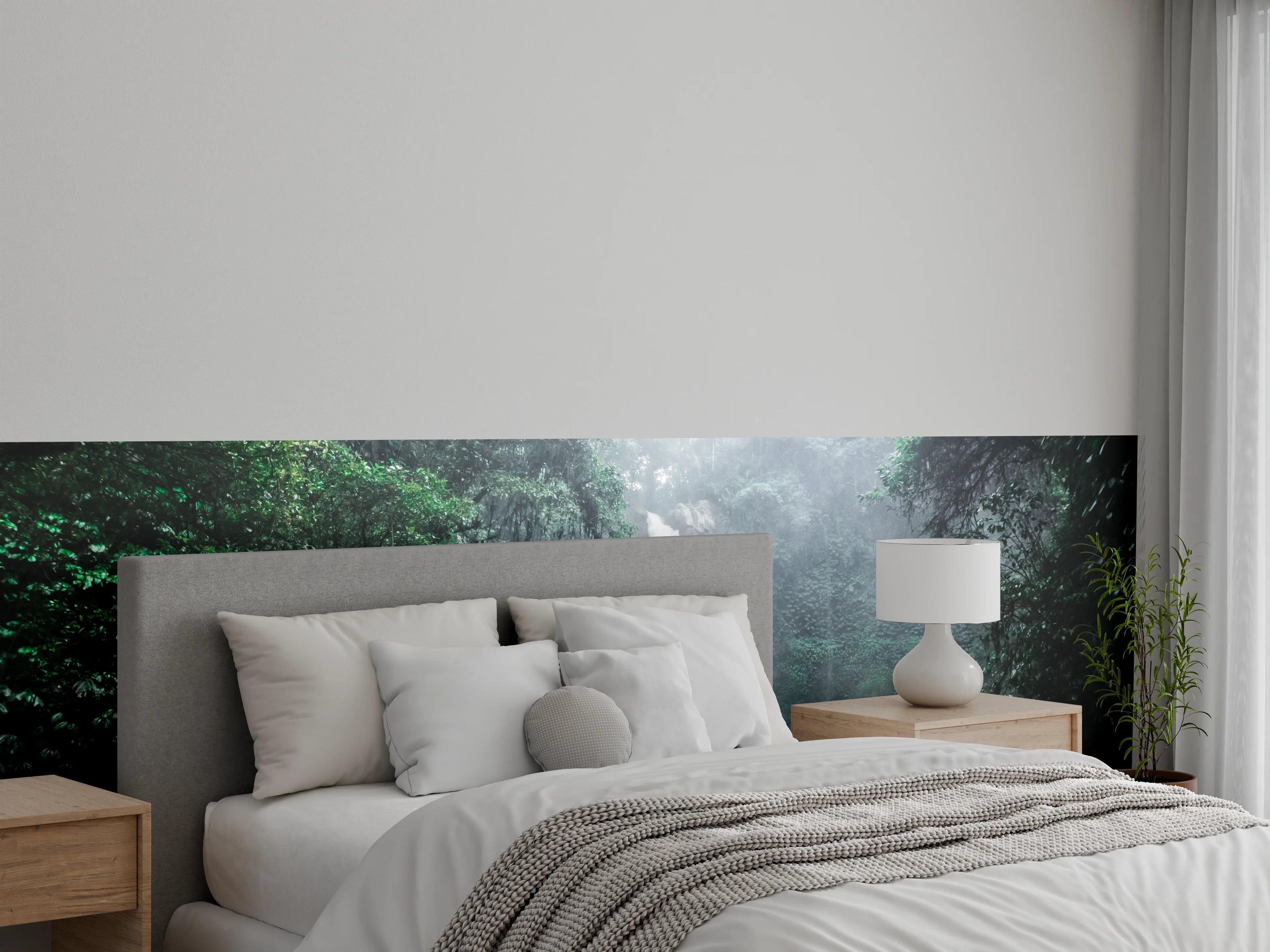 Wandverkleidung Schlafzimmer - Natur Wasserfall Dschungelgrün Fototapete