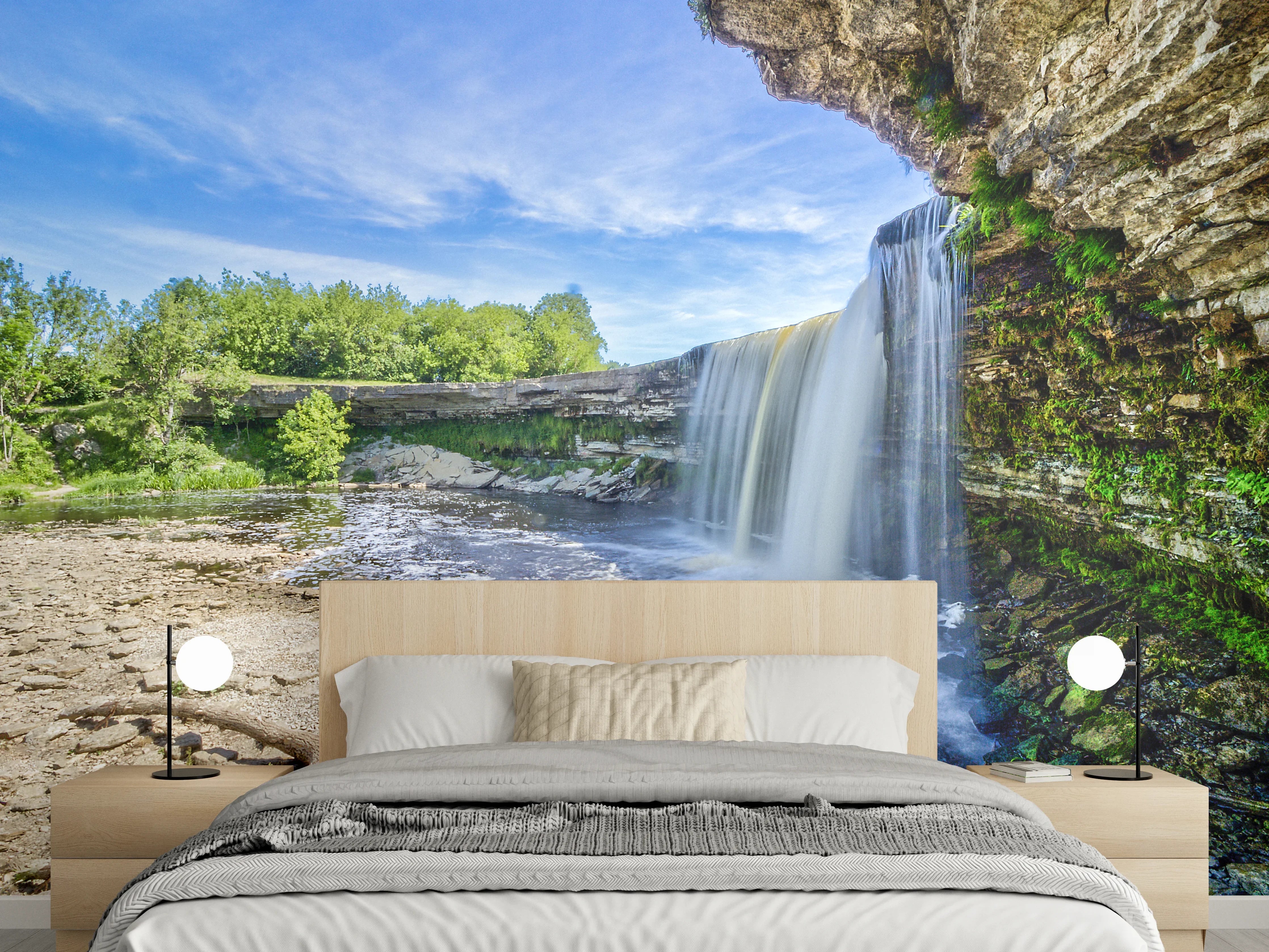Wandverkleidung Schlafzimmer - Natur Wasserfall Landschaft Fototapete