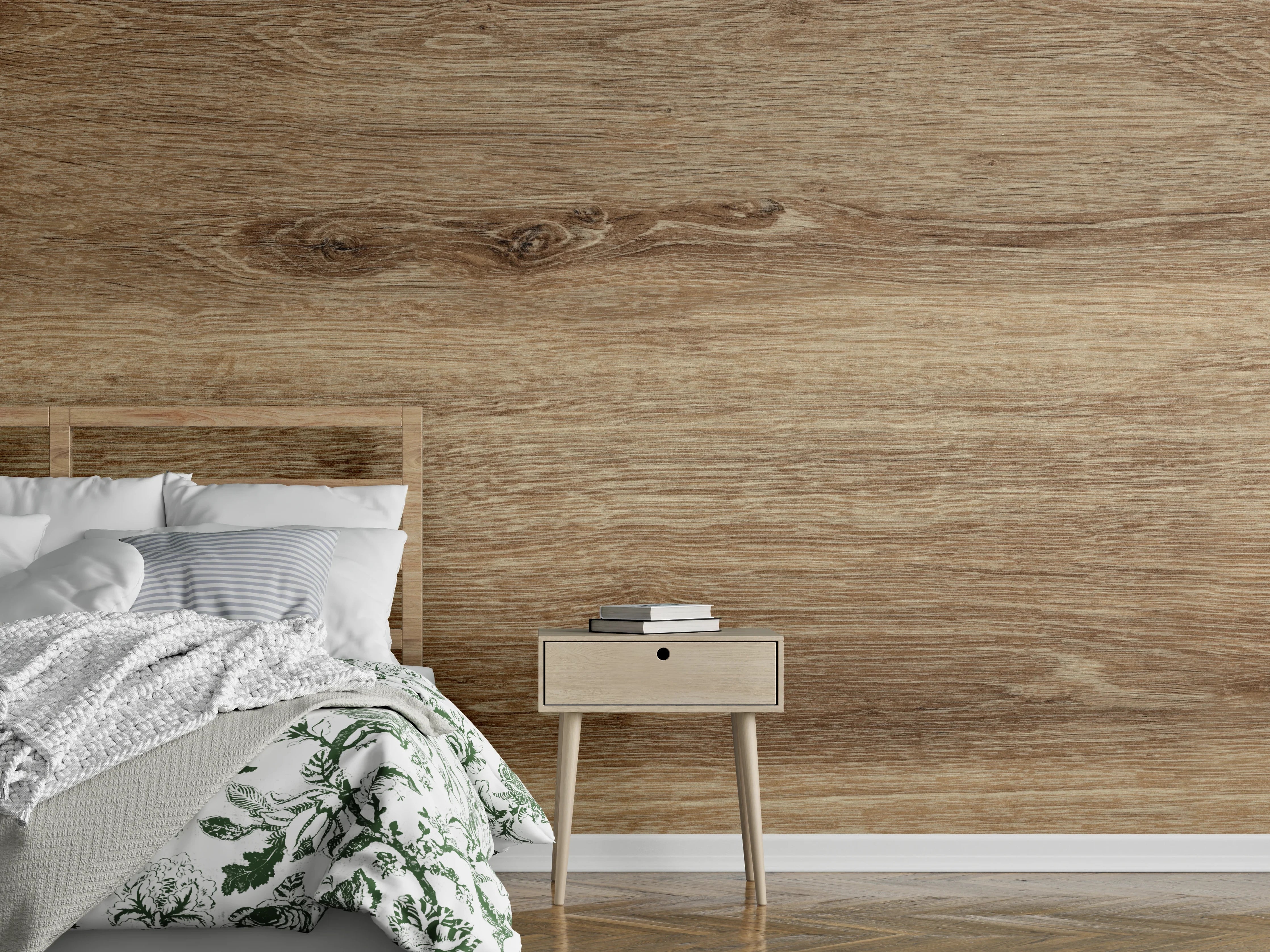 Wandverkleidung Schlafzimmer - Naturbraune Altholztextur 1