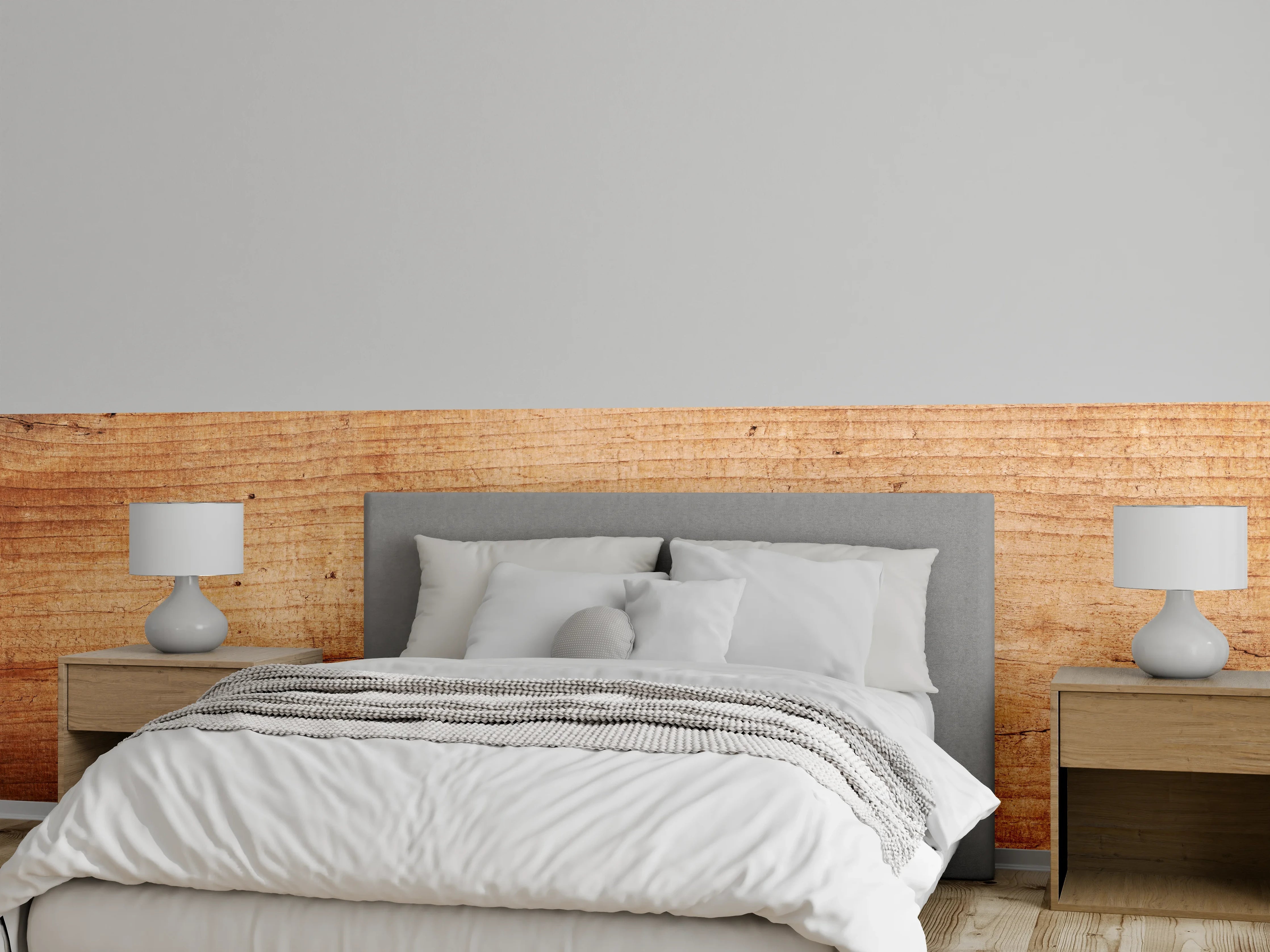 Wandverkleidung Schlafzimmer - Naturholztextur in warmen Tönen