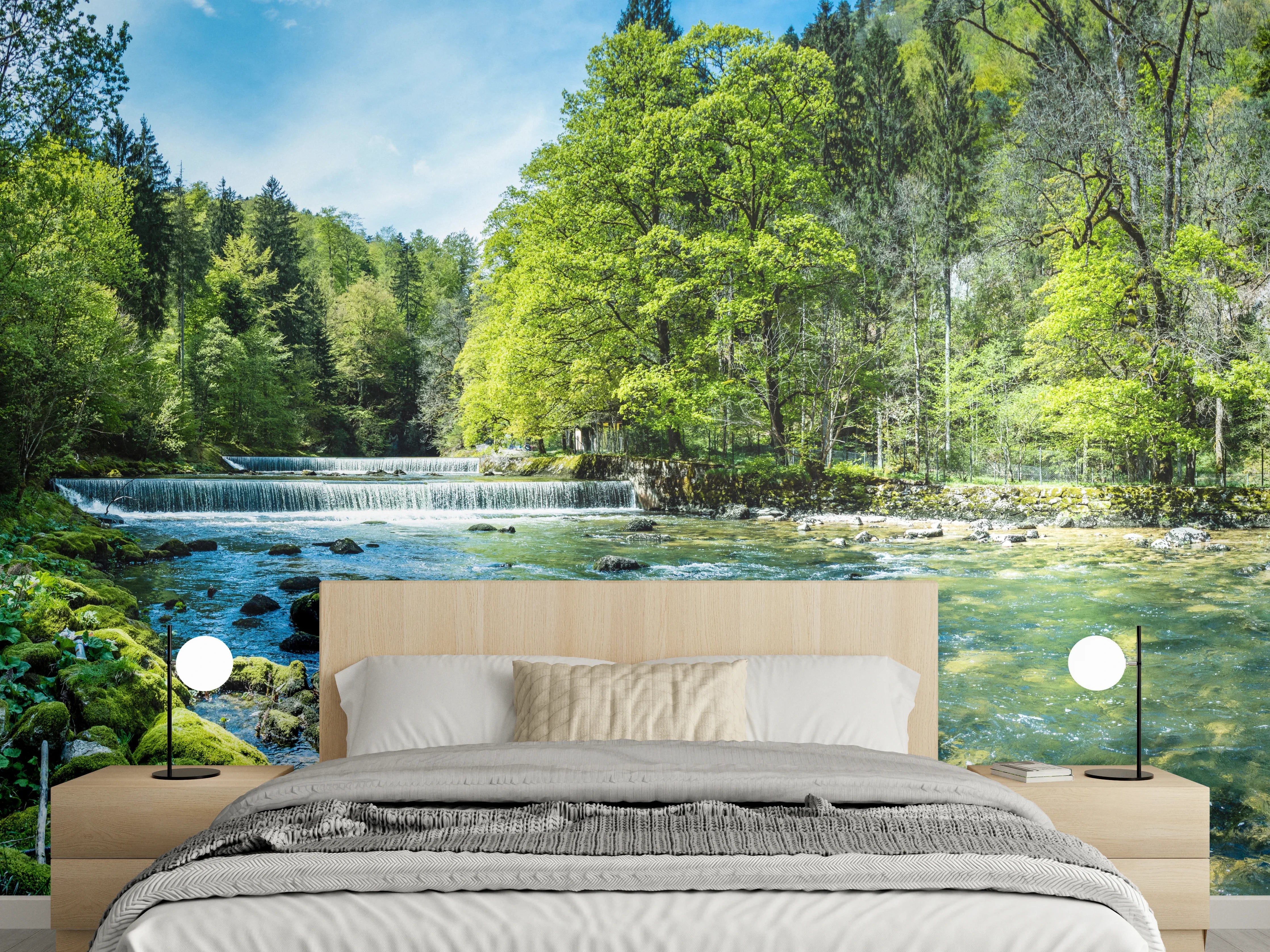 Wandverkleidung Schlafzimmer - Naturidyll am Fluss – Wald und Wasser