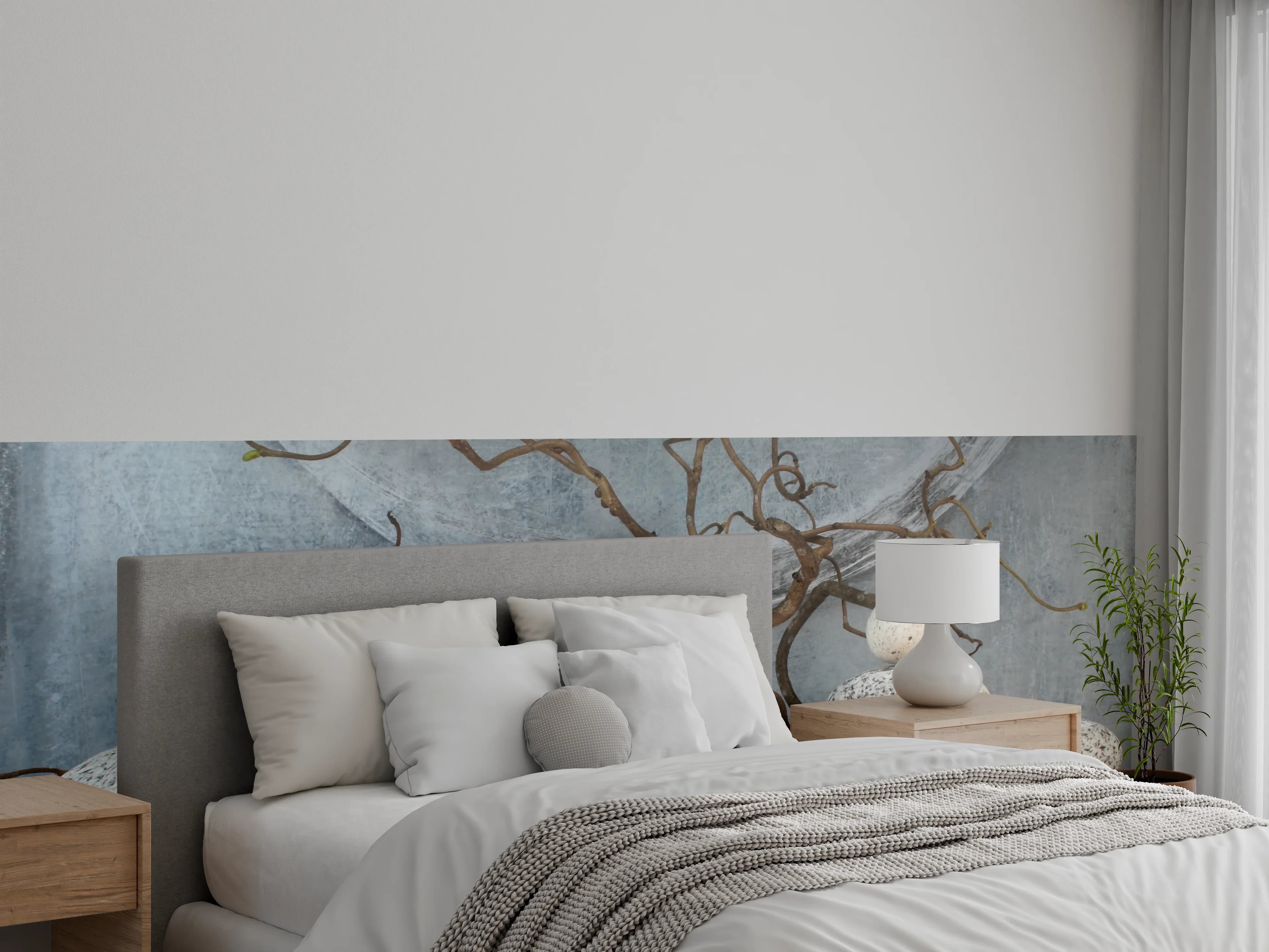 Wandverkleidung Schlafzimmer - Naturinspirierte Dekoration mit Steinen und Zweigen