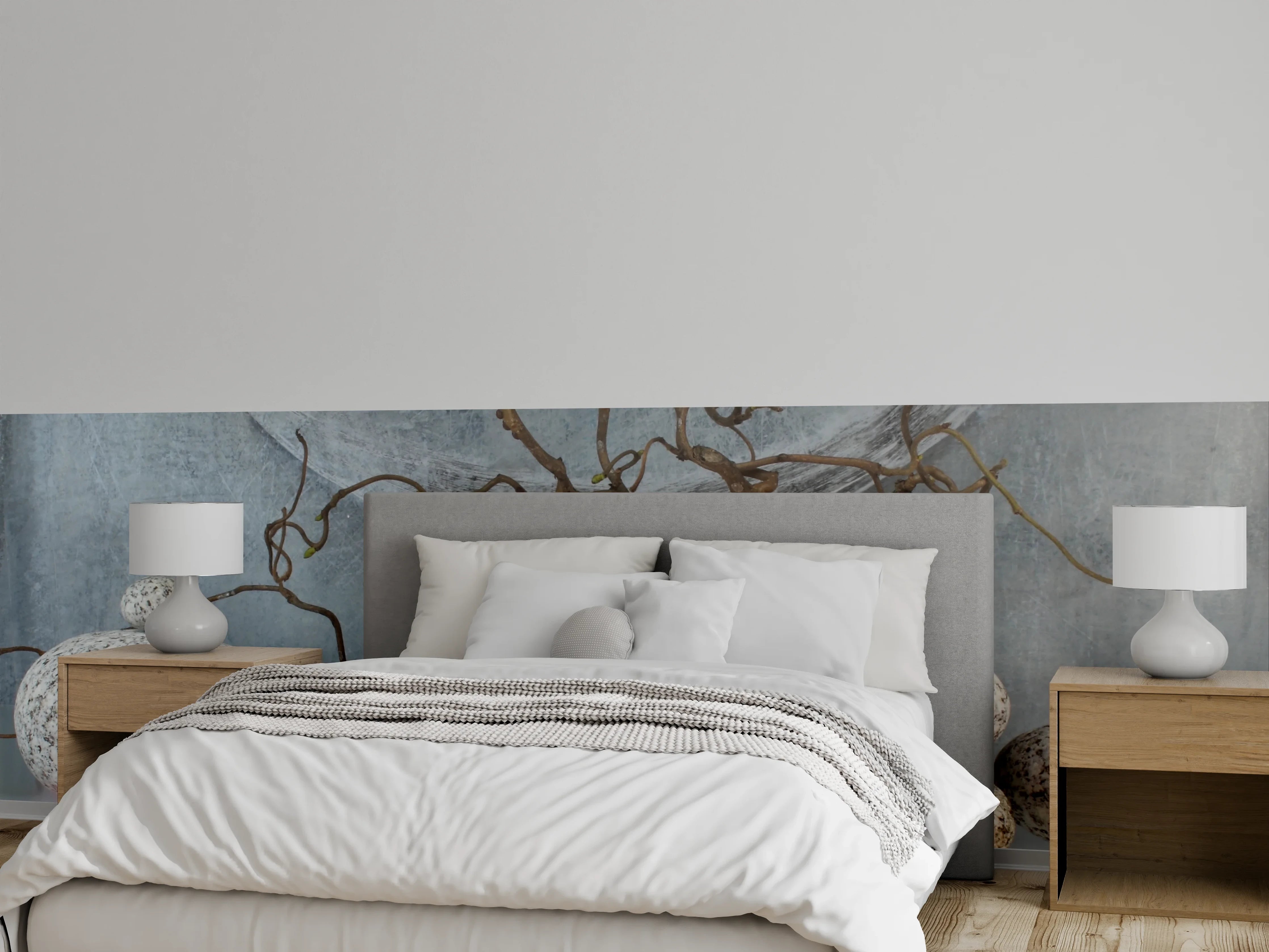 Wandverkleidung Schlafzimmer - Naturinspirierte Dekoration mit Steinen und Zweigen