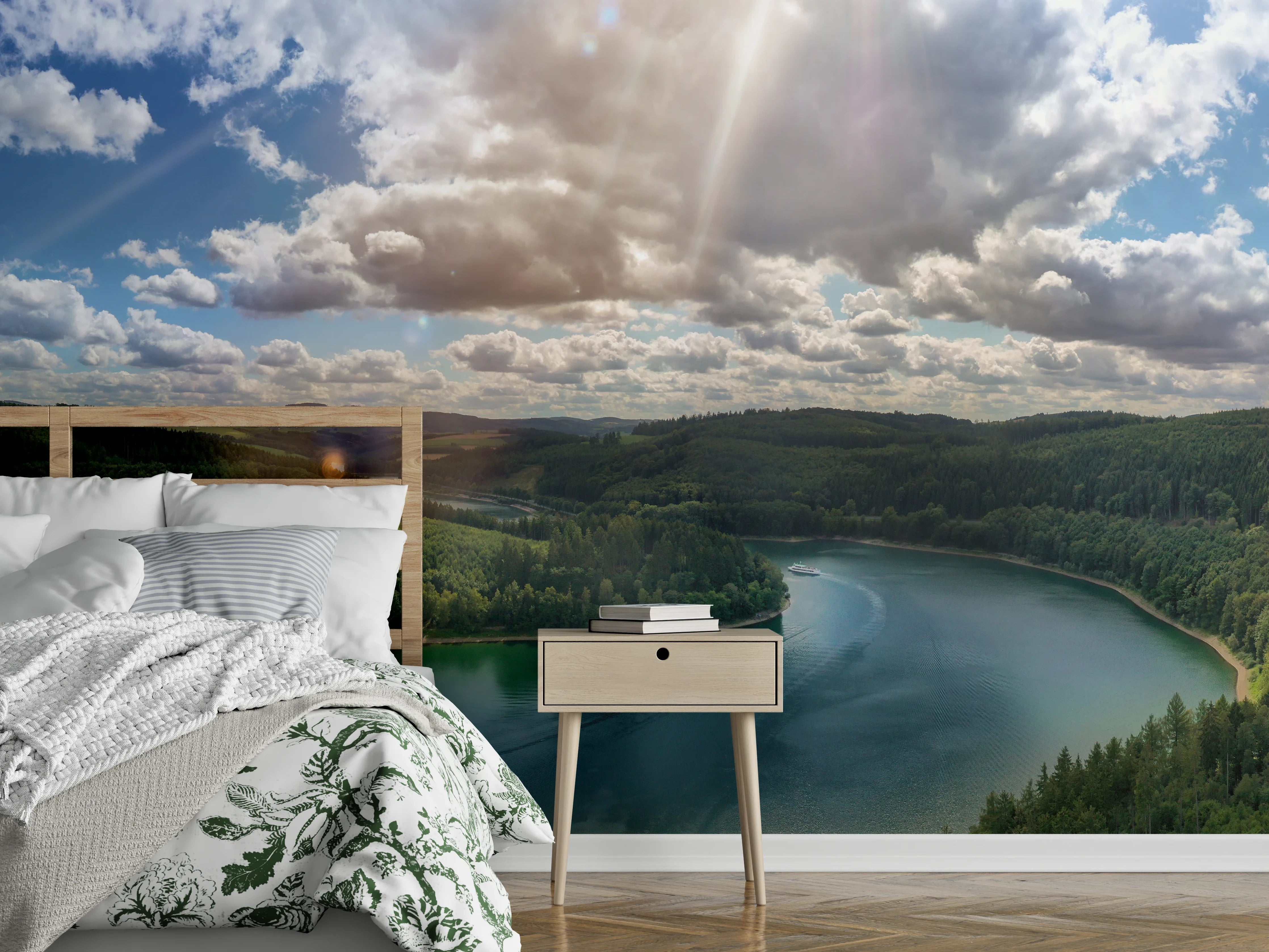 Wandverkleidung Schlafzimmer - Naturpanorama am Seeufer – Panorama