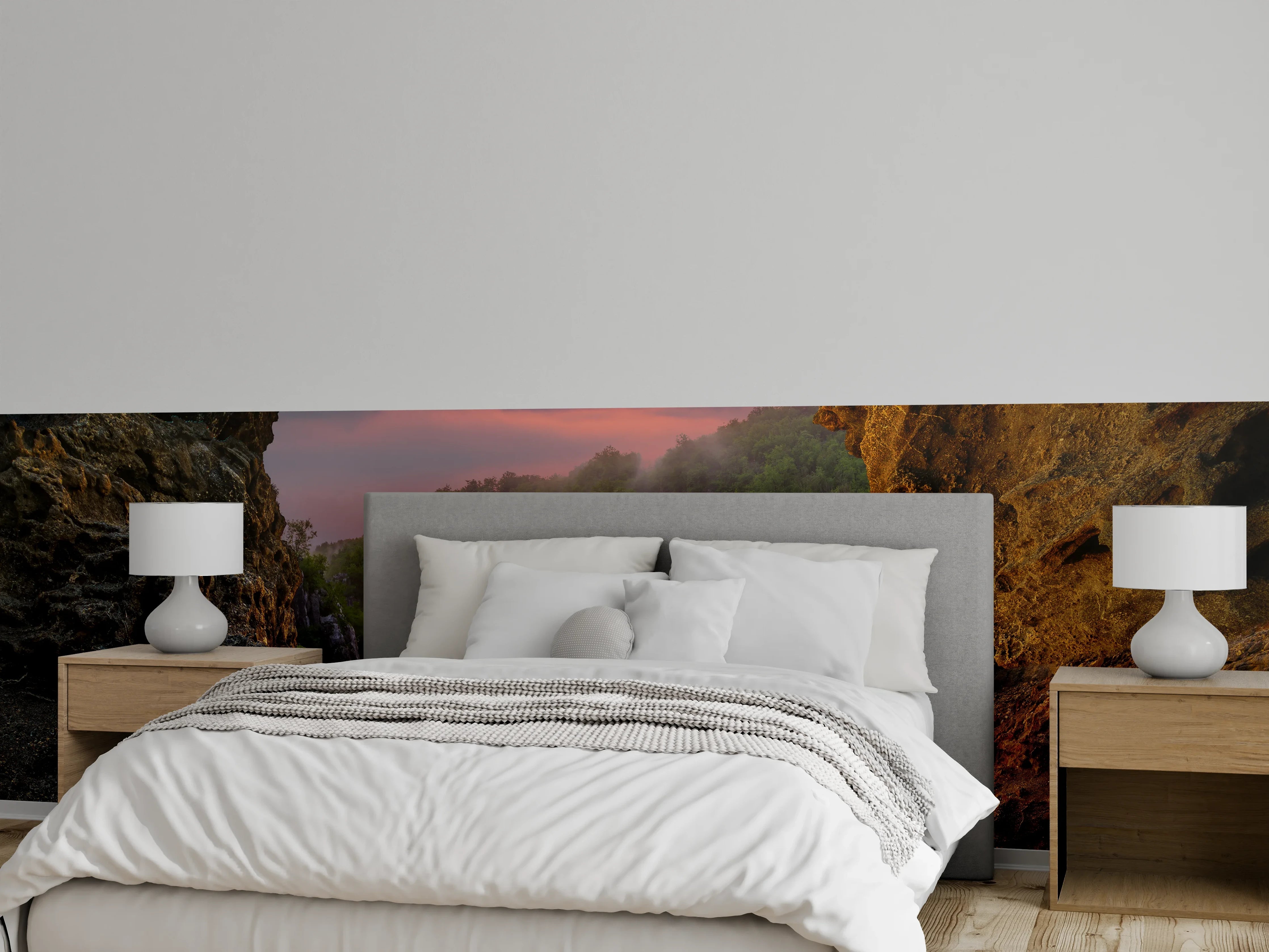 Wandverkleidung Schlafzimmer - Naturparadies Wasserfall Sonnenuntergang Aussicht