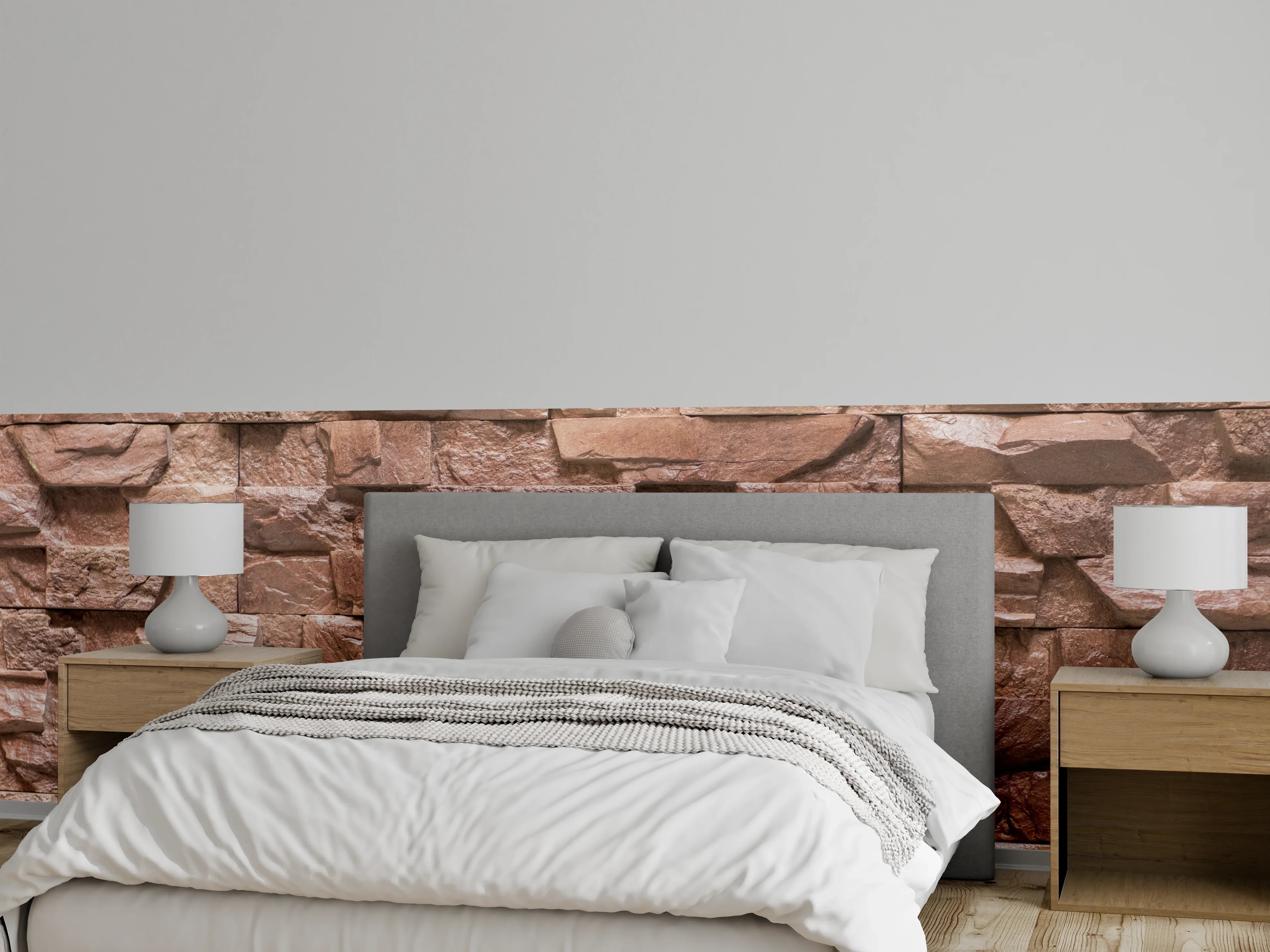 Wandverkleidung Schlafzimmer - Naturstein-Optik in warmen Erdtönen