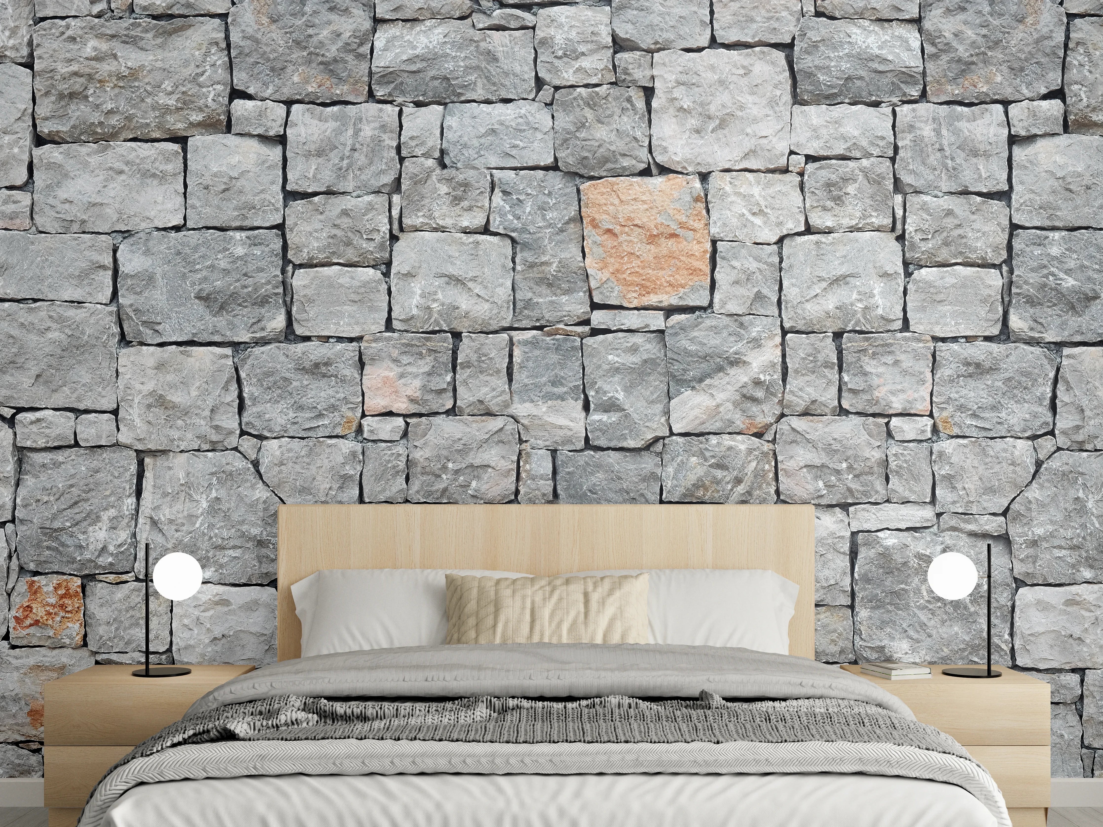 Wandverkleidung Schlafzimmer - Natursteinmauer Grau – Rustikaler Look