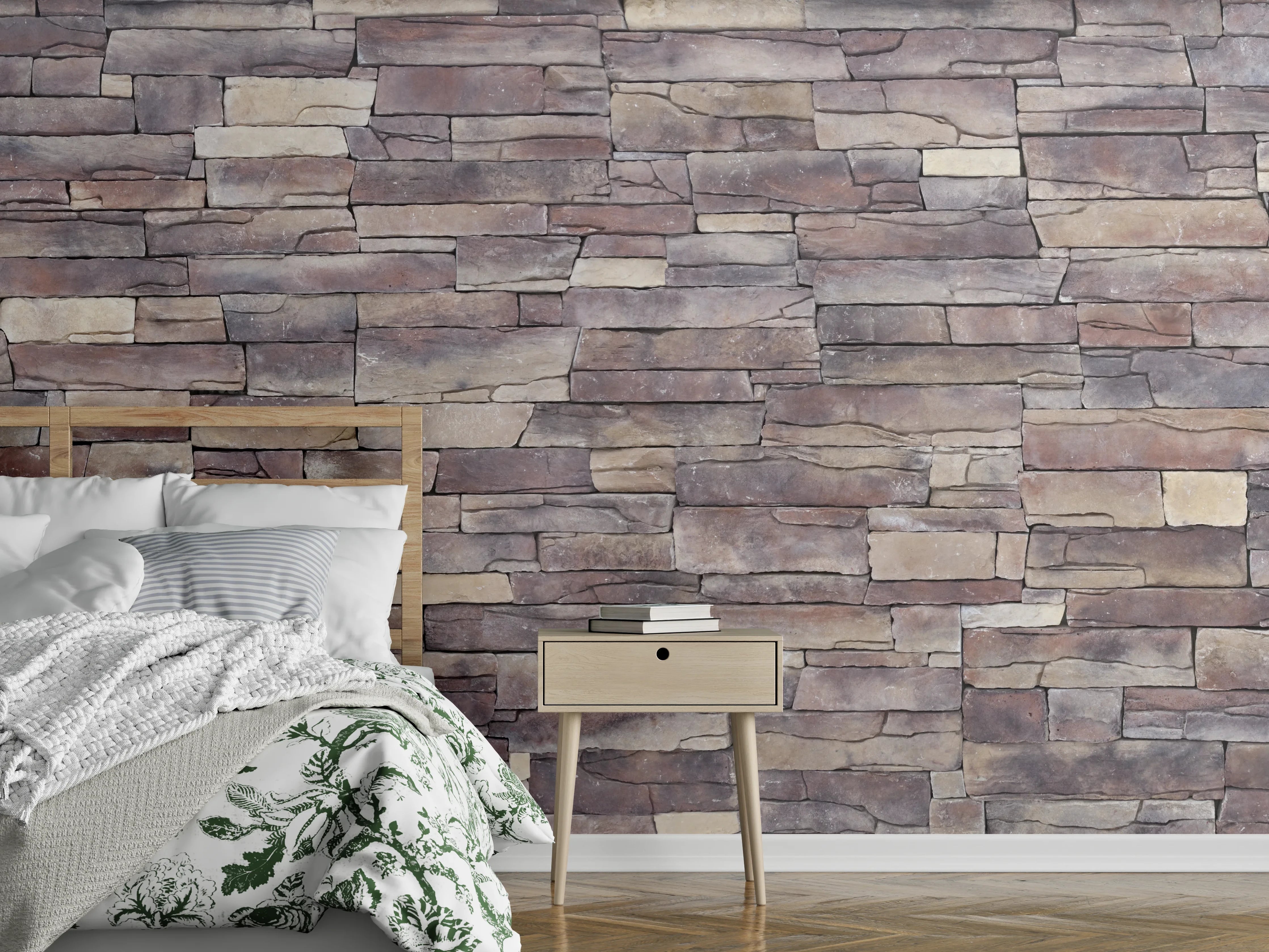 Wandverkleidung Schlafzimmer - Natursteinmauer aus Sandstein