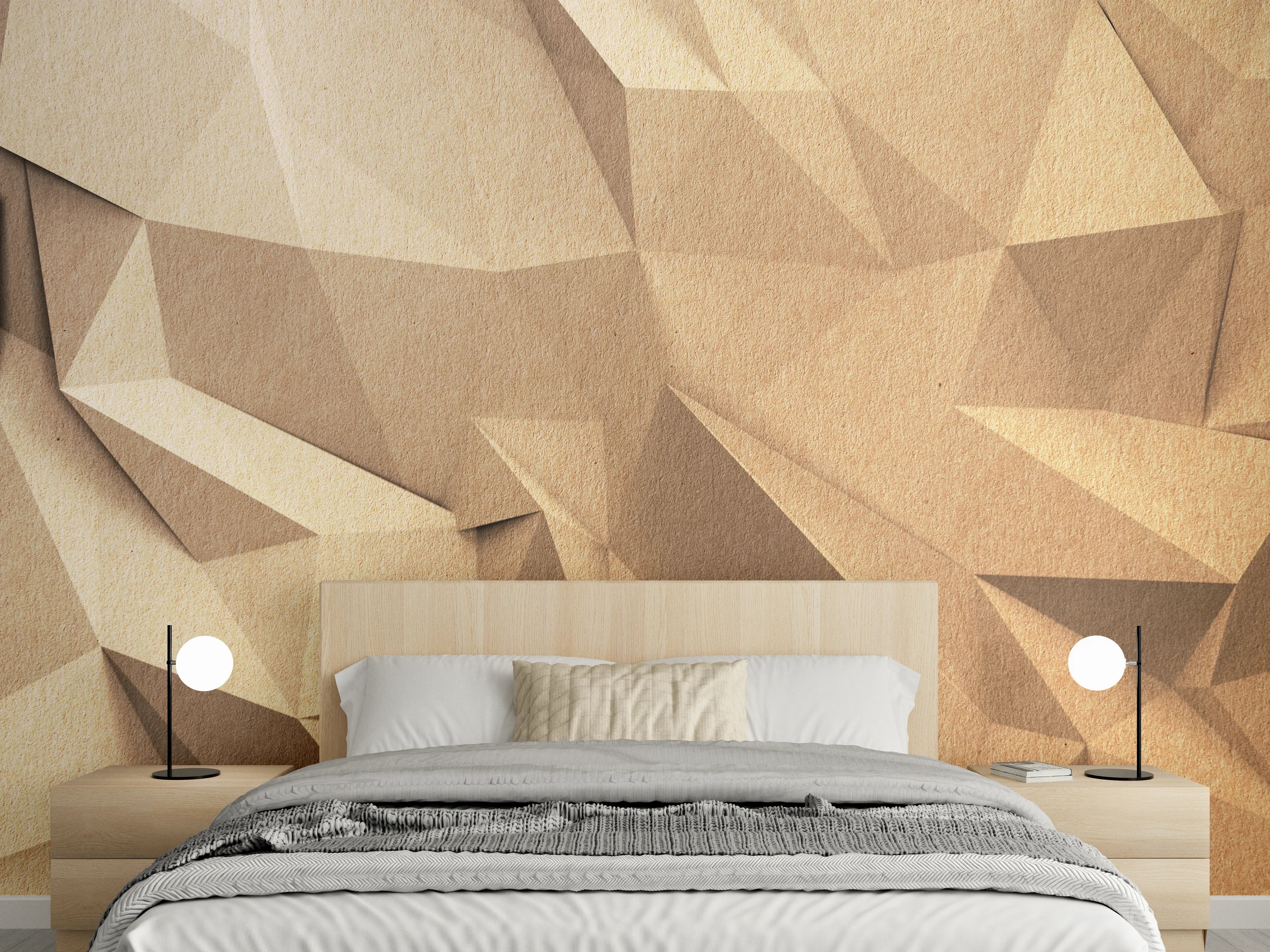 Wandverkleidung Schlafzimmer - Naturstrukturen in warmen Braun- und Beigetönen