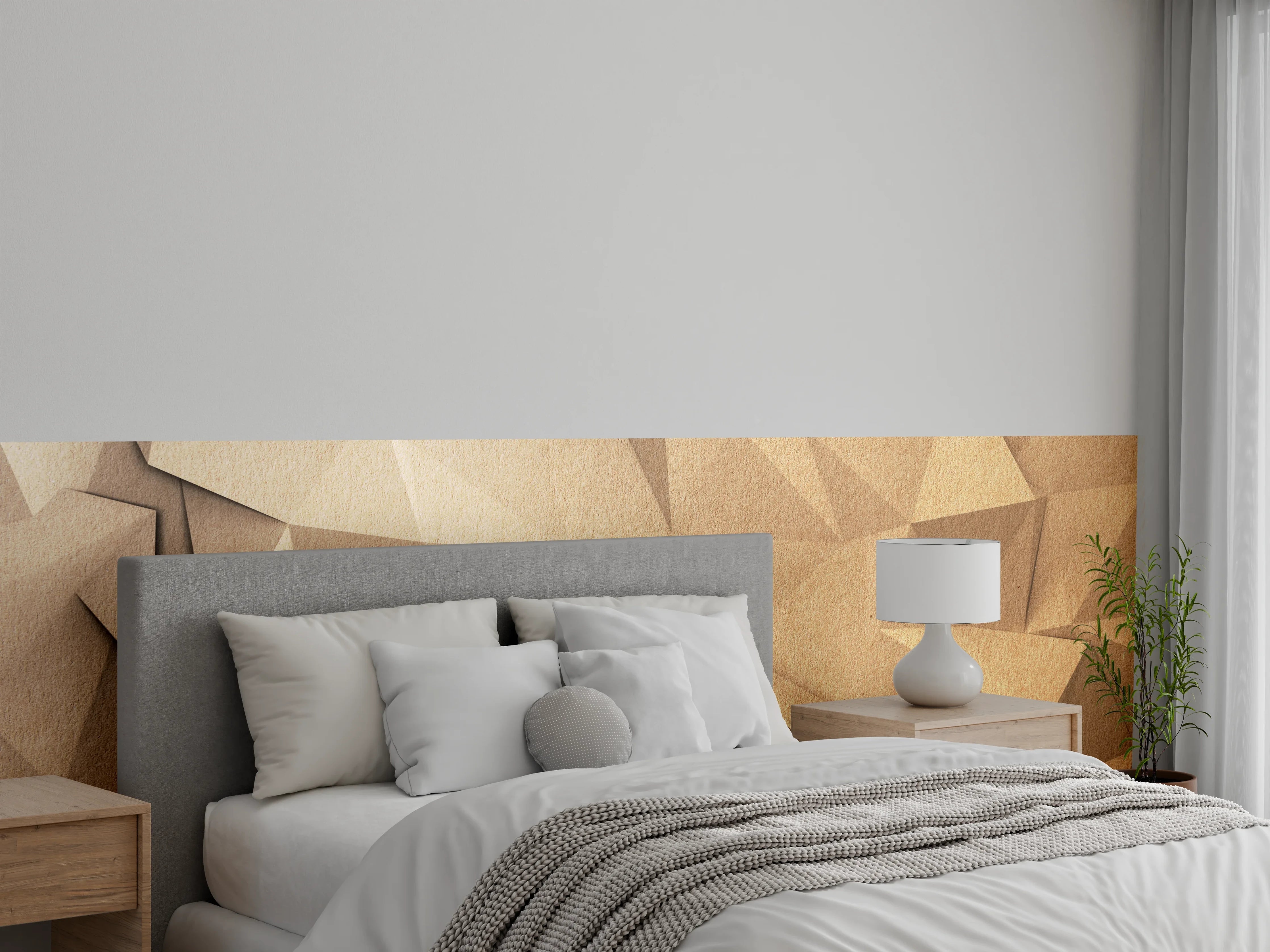 Wandverkleidung Schlafzimmer - Naturstrukturen in warmen Braun- und Beigetönen