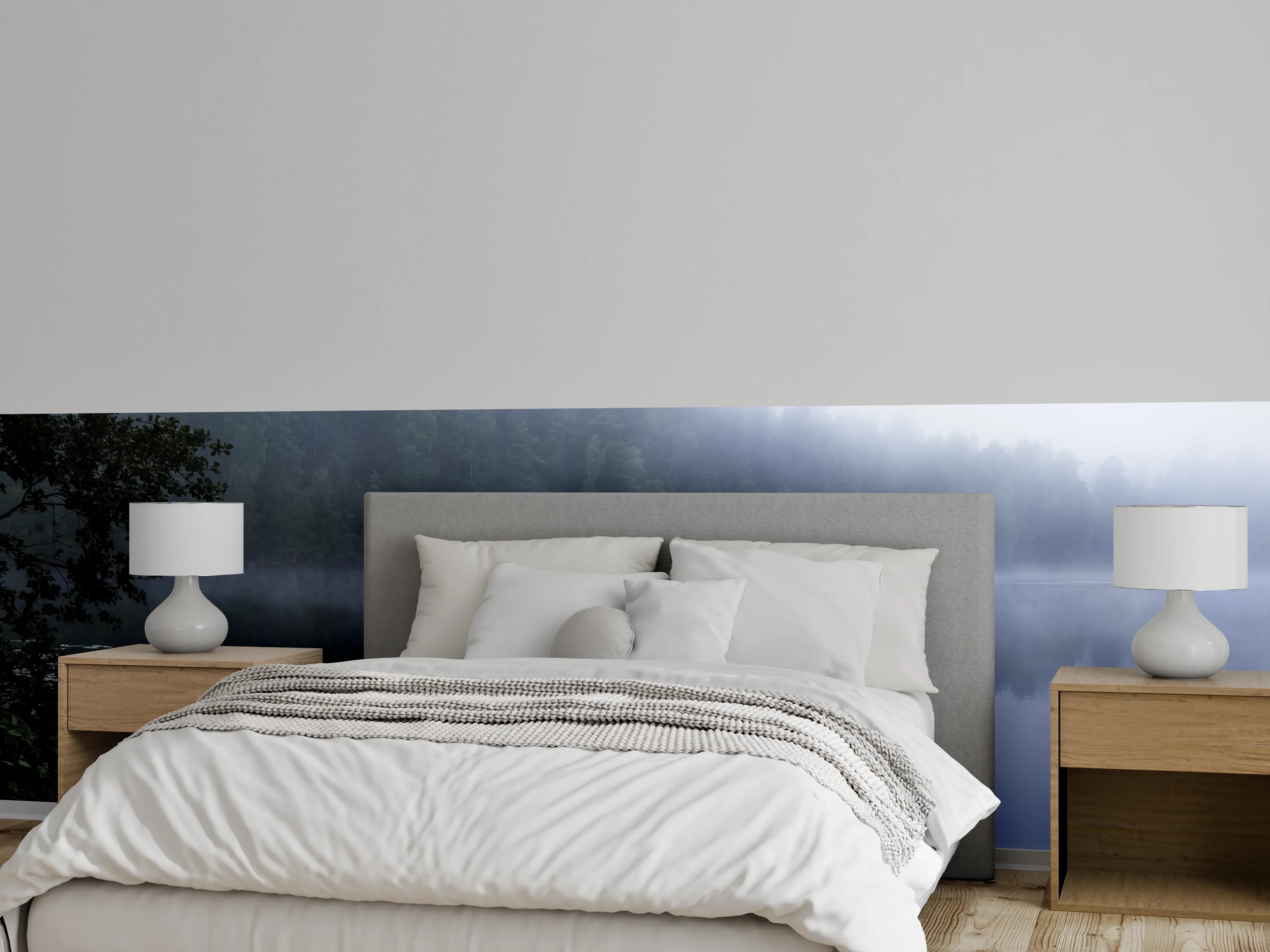 Wandverkleidung Schlafzimmer - Nebel am See – Ruhige Morgenstimmung