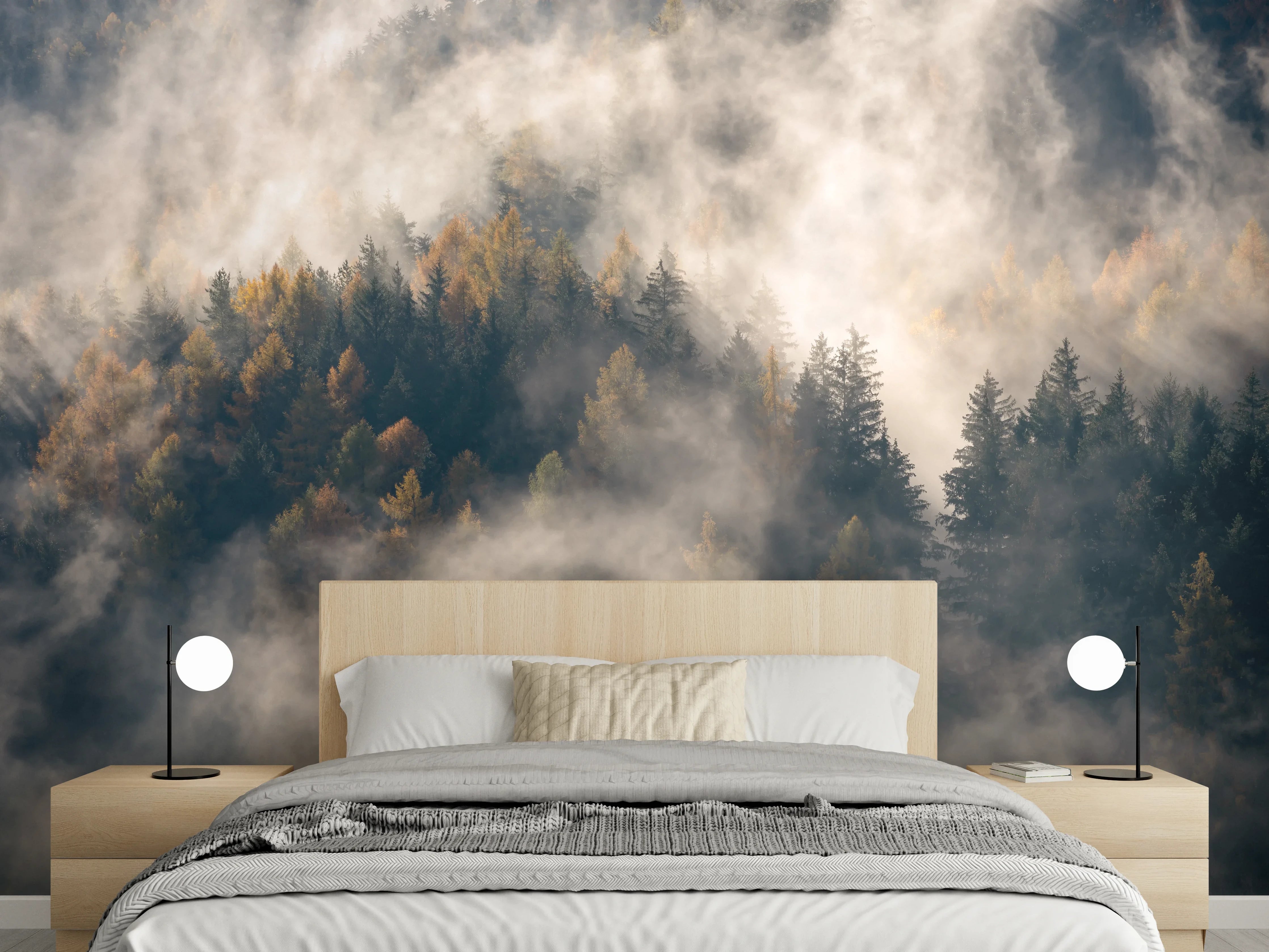 Wandverkleidung Schlafzimmer - Nebel im Wald