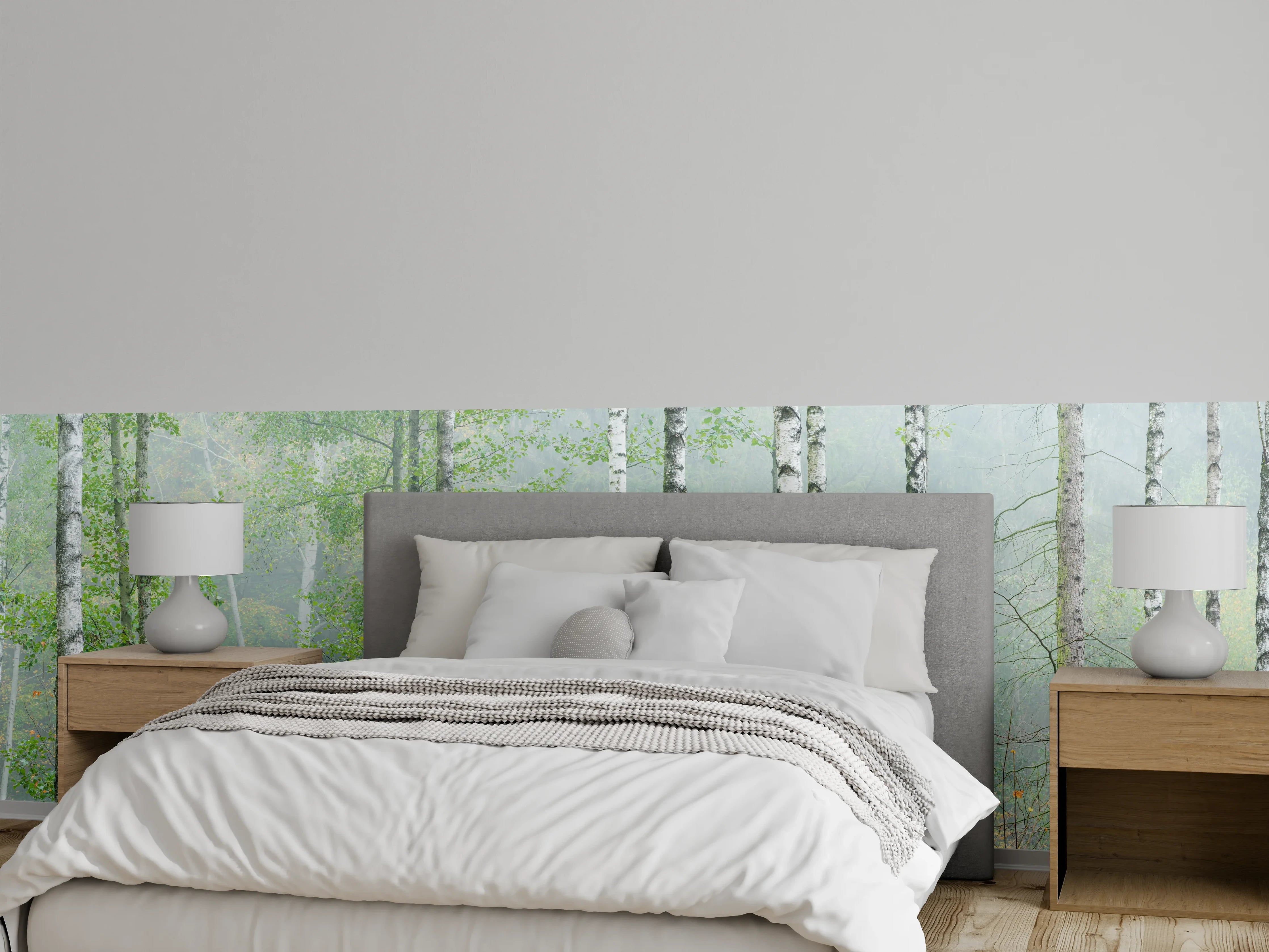 Wandverkleidung Schlafzimmer - Nebeliger Birkenwald