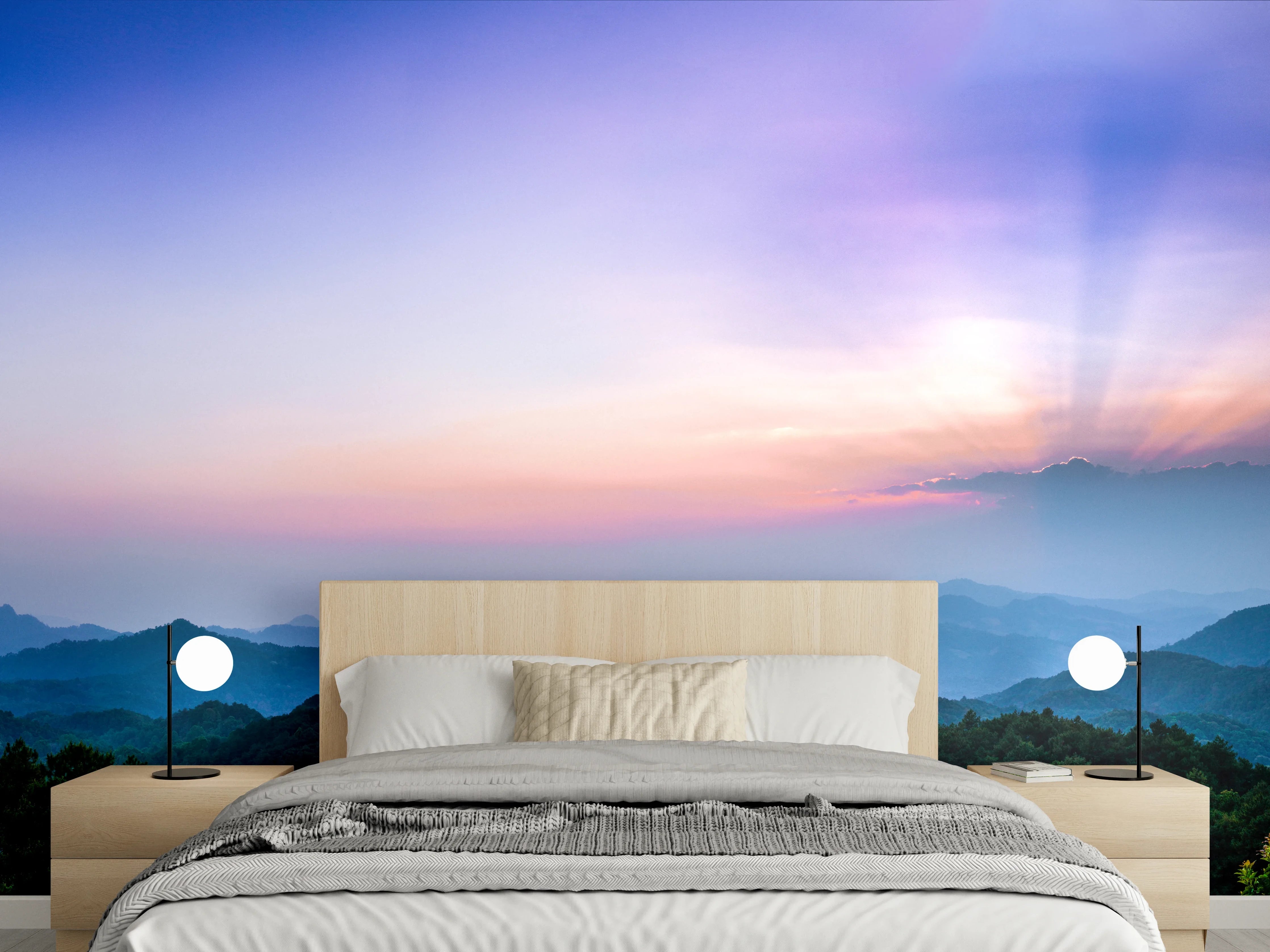 Wandverkleidung Schlafzimmer - Nebelschimmer auf silbernen Gipfeln