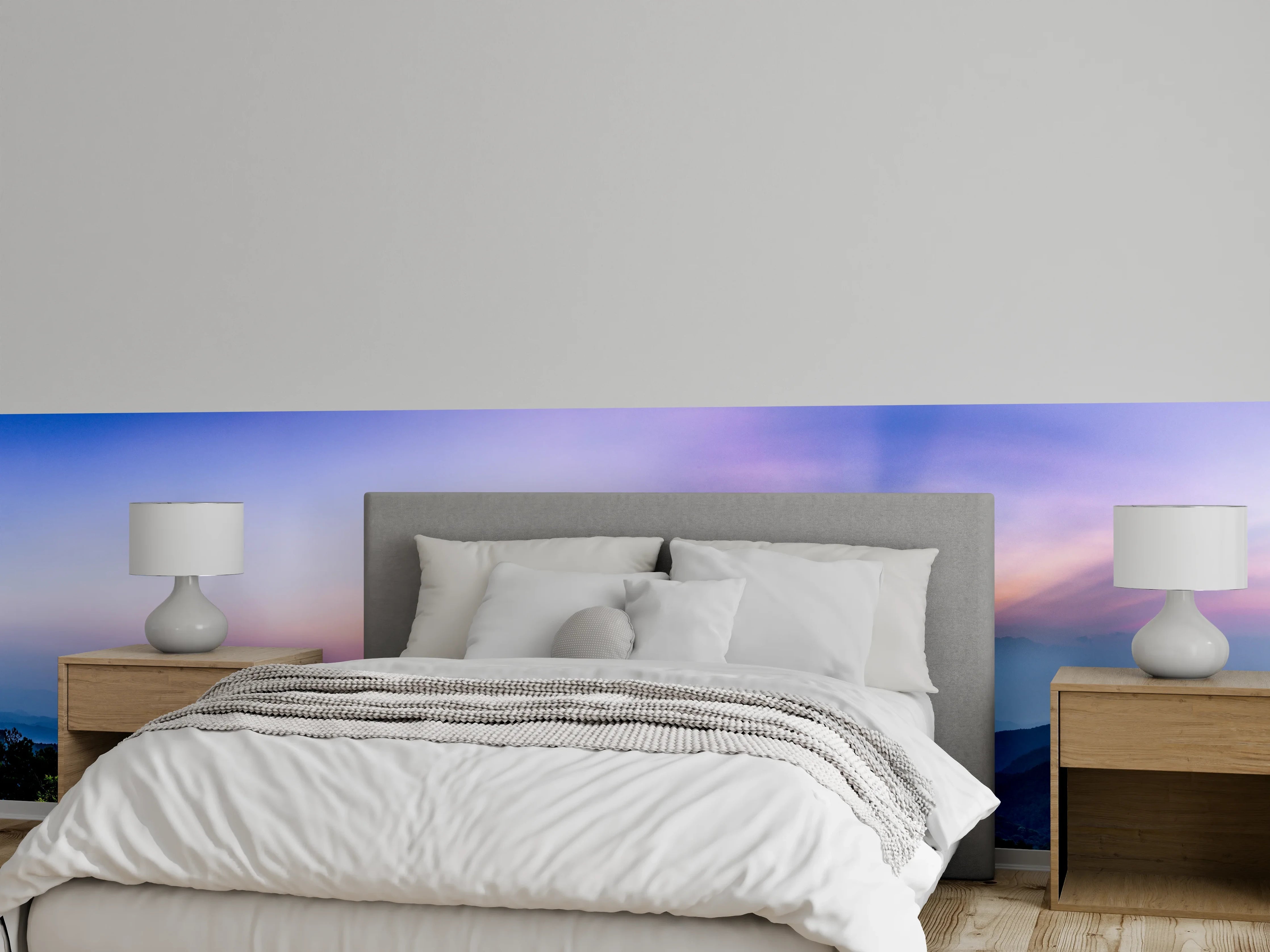 Wandverkleidung Schlafzimmer - Nebelschimmer auf silbernen Gipfeln