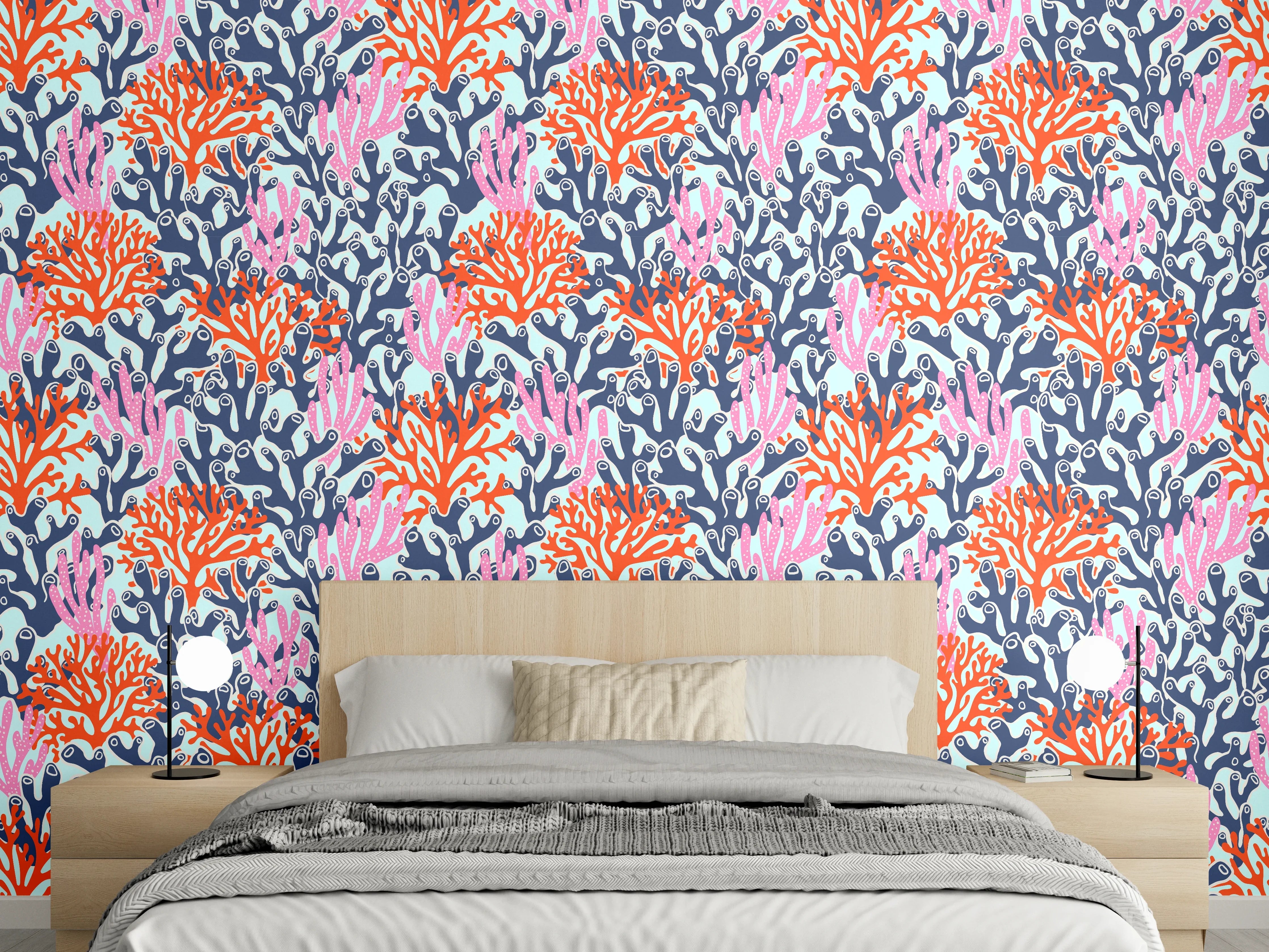 Wandverkleidung Schlafzimmer - Neon-Korallen Blau Orange Pink