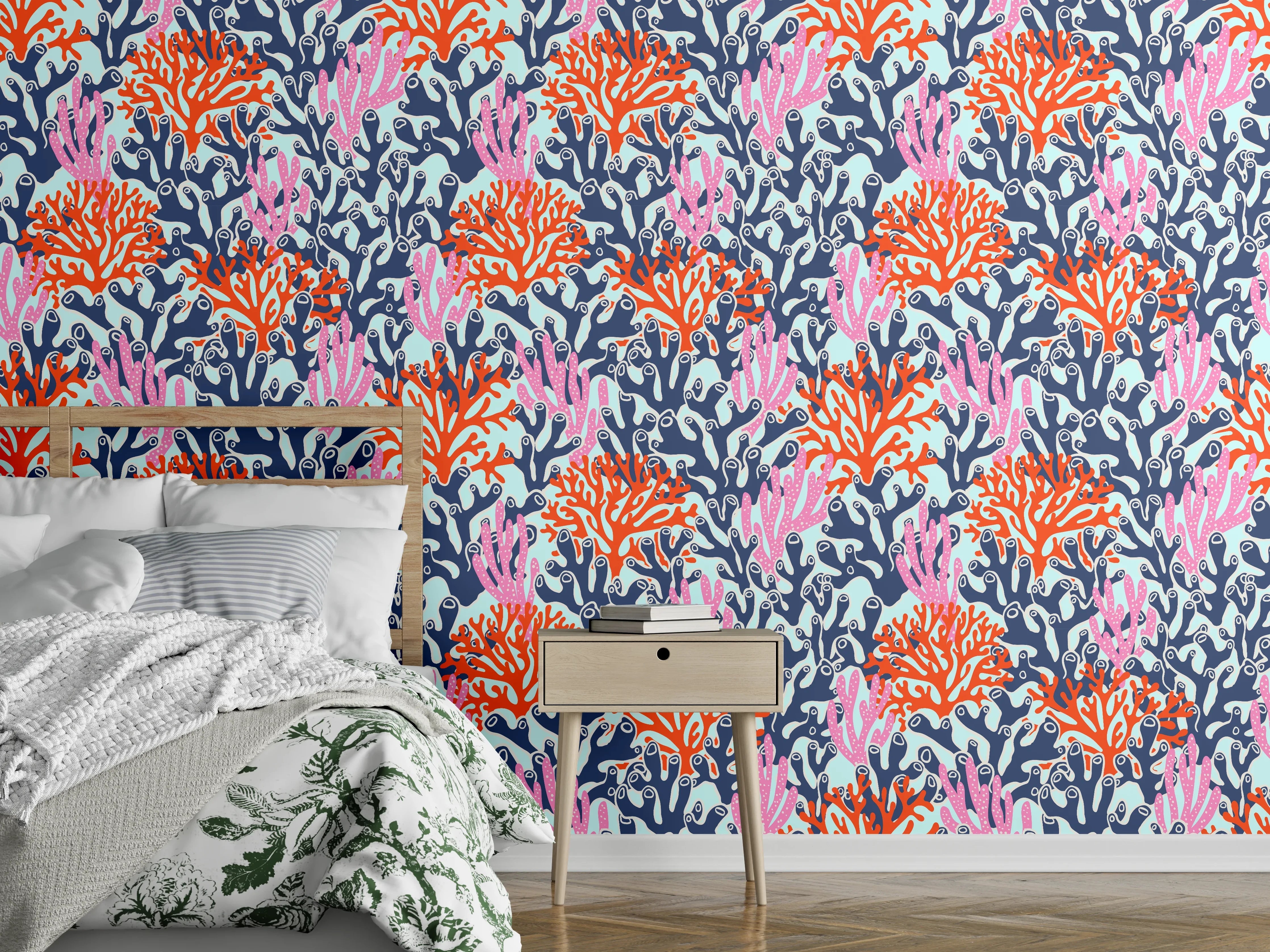 Wandverkleidung Schlafzimmer - Neon-Korallen Blau Orange Pink