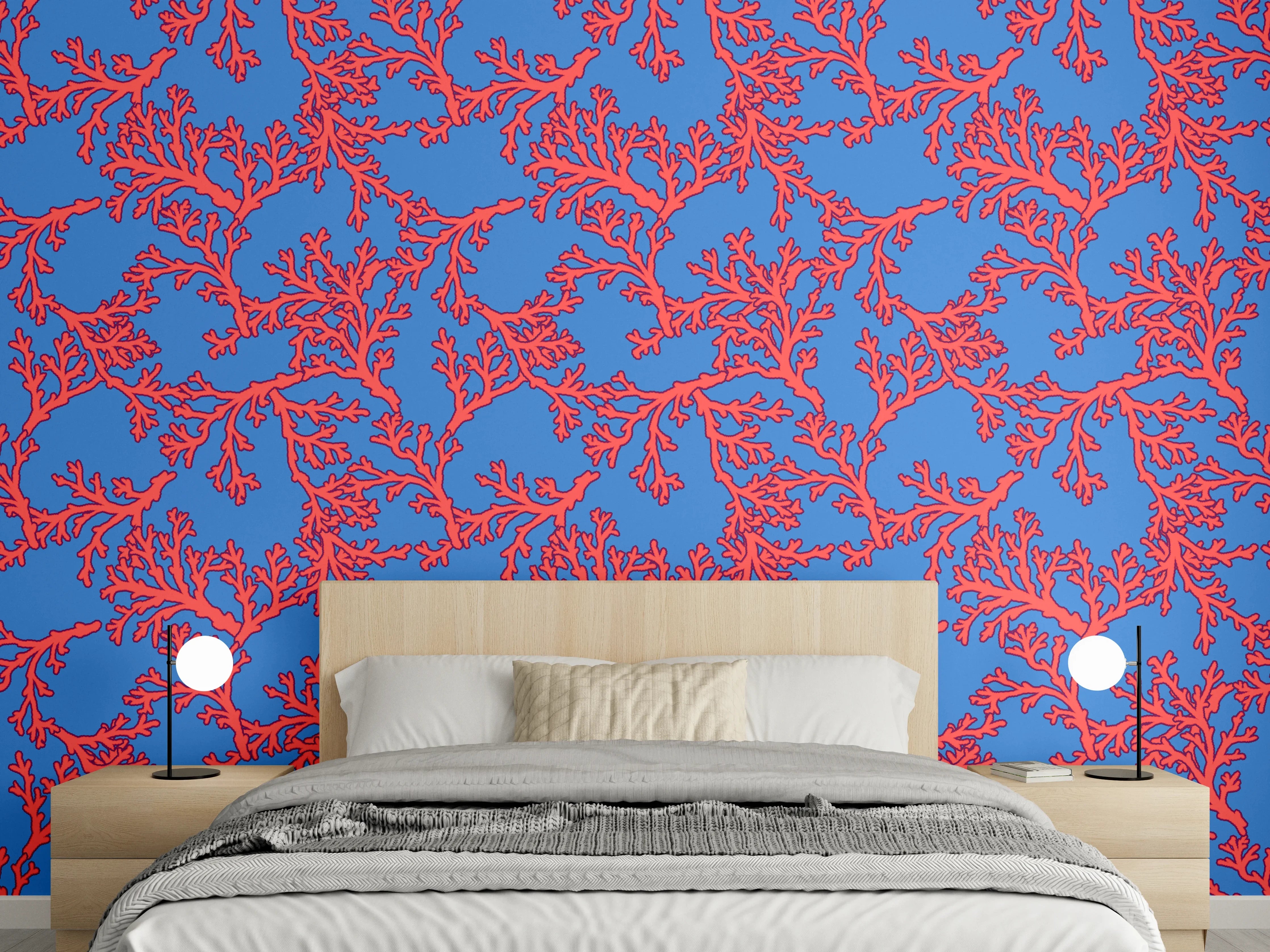 Wandverkleidung Schlafzimmer - Neon-Korallen Blau-Rot