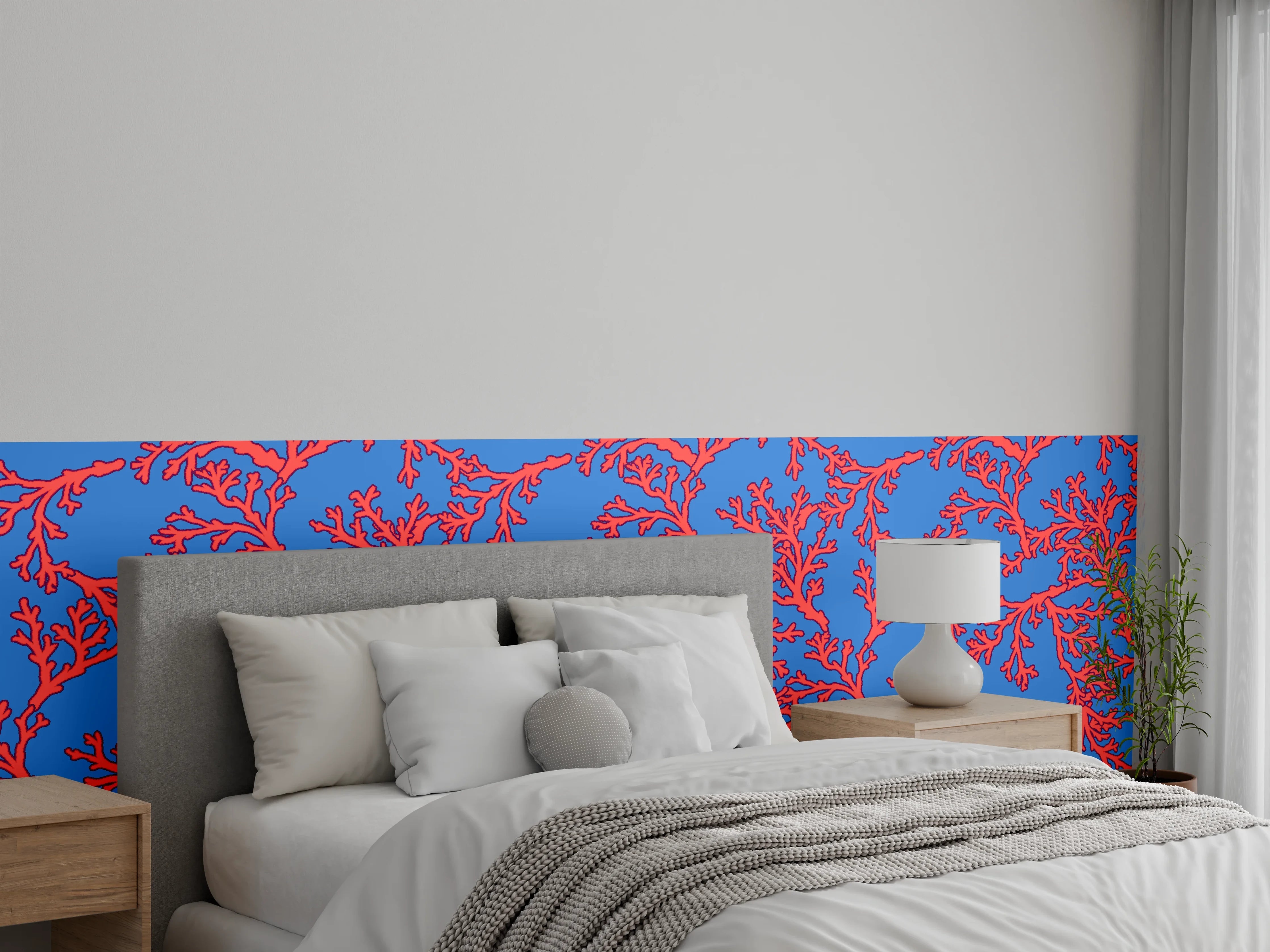 Wandverkleidung Schlafzimmer - Neon-Korallen Blau-Rot