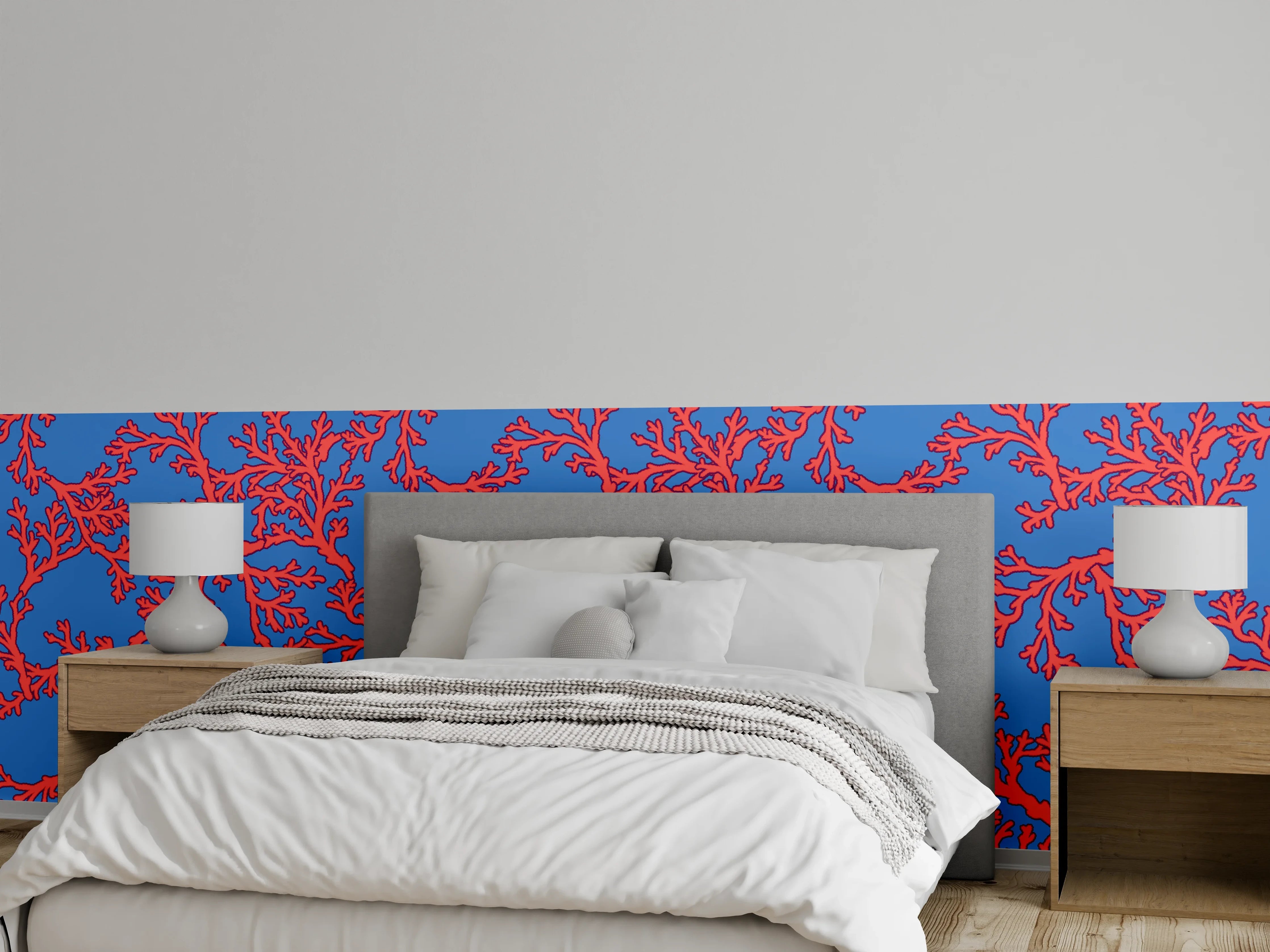 Wandverkleidung Schlafzimmer - Neon-Korallen Blau-Rot