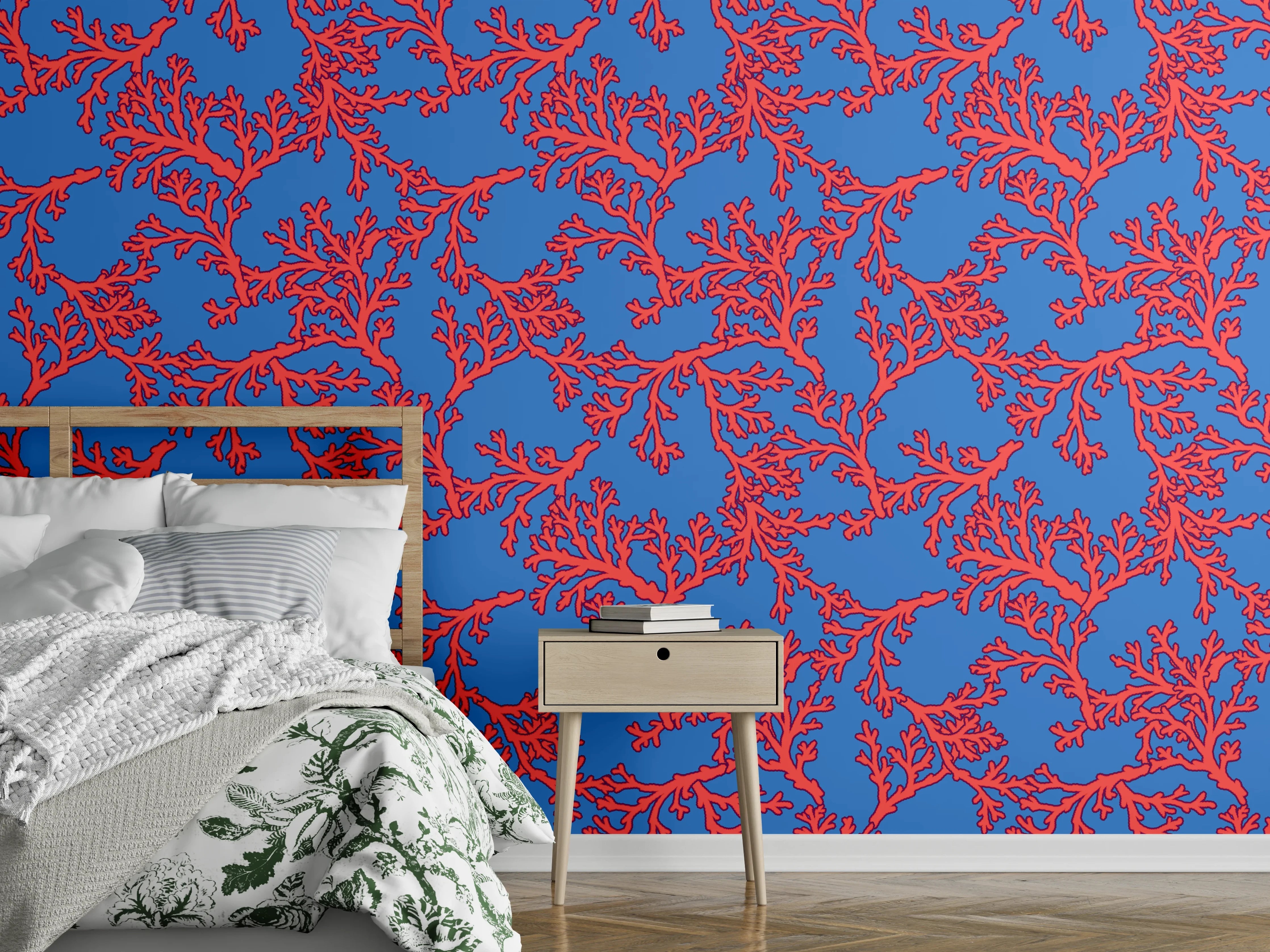 Wandverkleidung Schlafzimmer - Neon-Korallen Blau-Rot