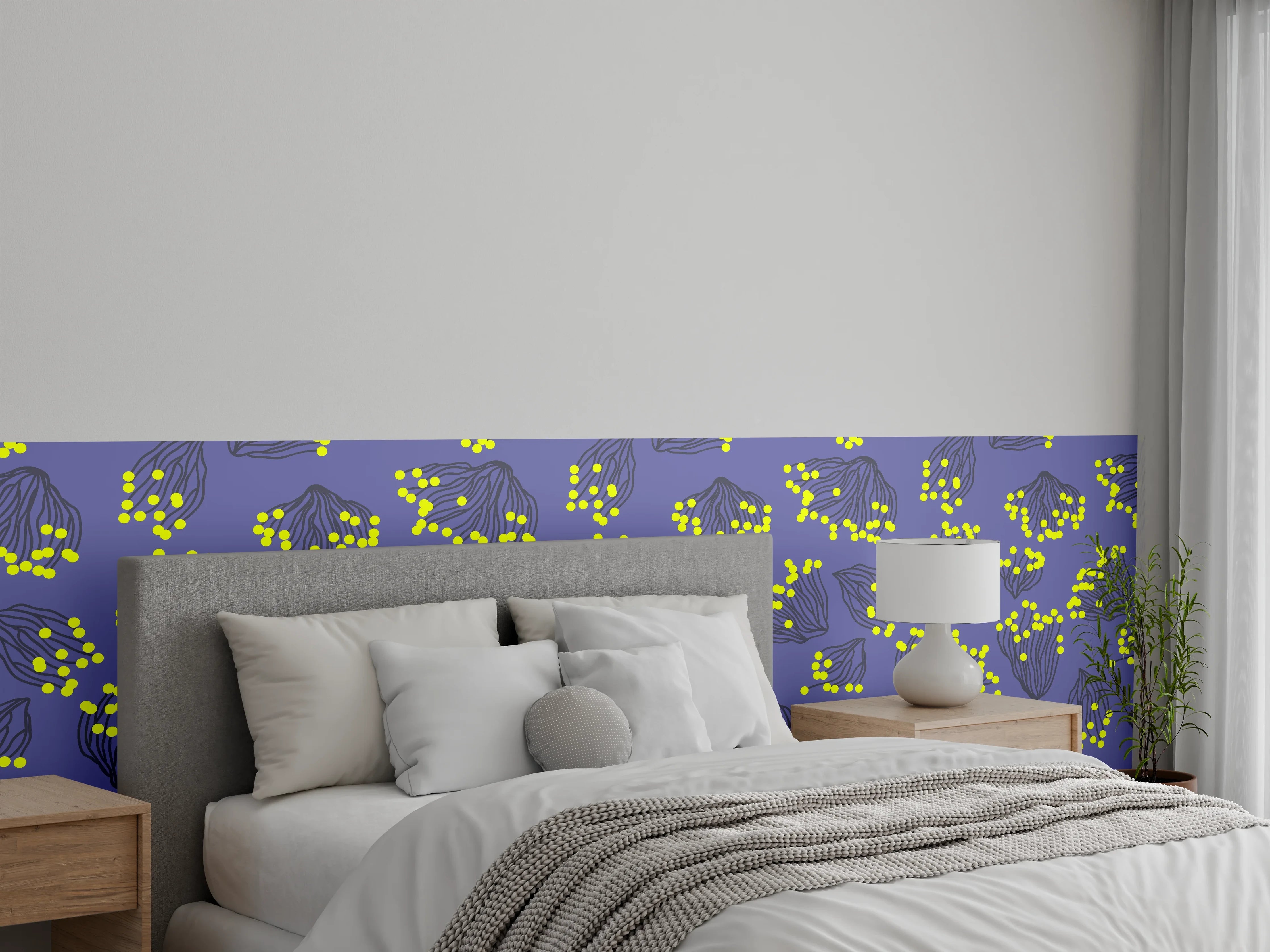 Wandverkleidung Schlafzimmer - Neon-Korallen Lila-Gelb Muster