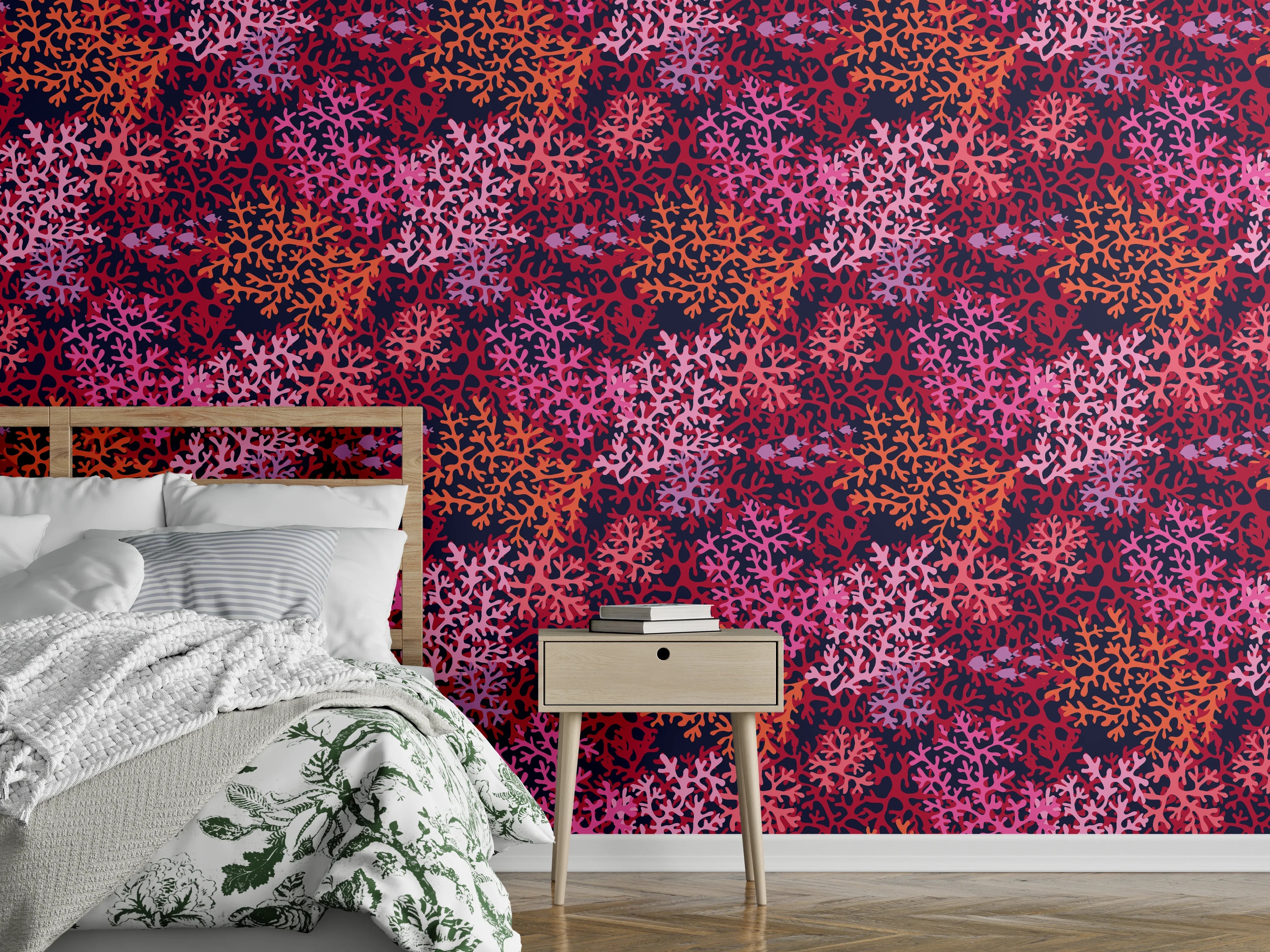 Wandverkleidung Schlafzimmer - Neon-Korallen Pink Muster
