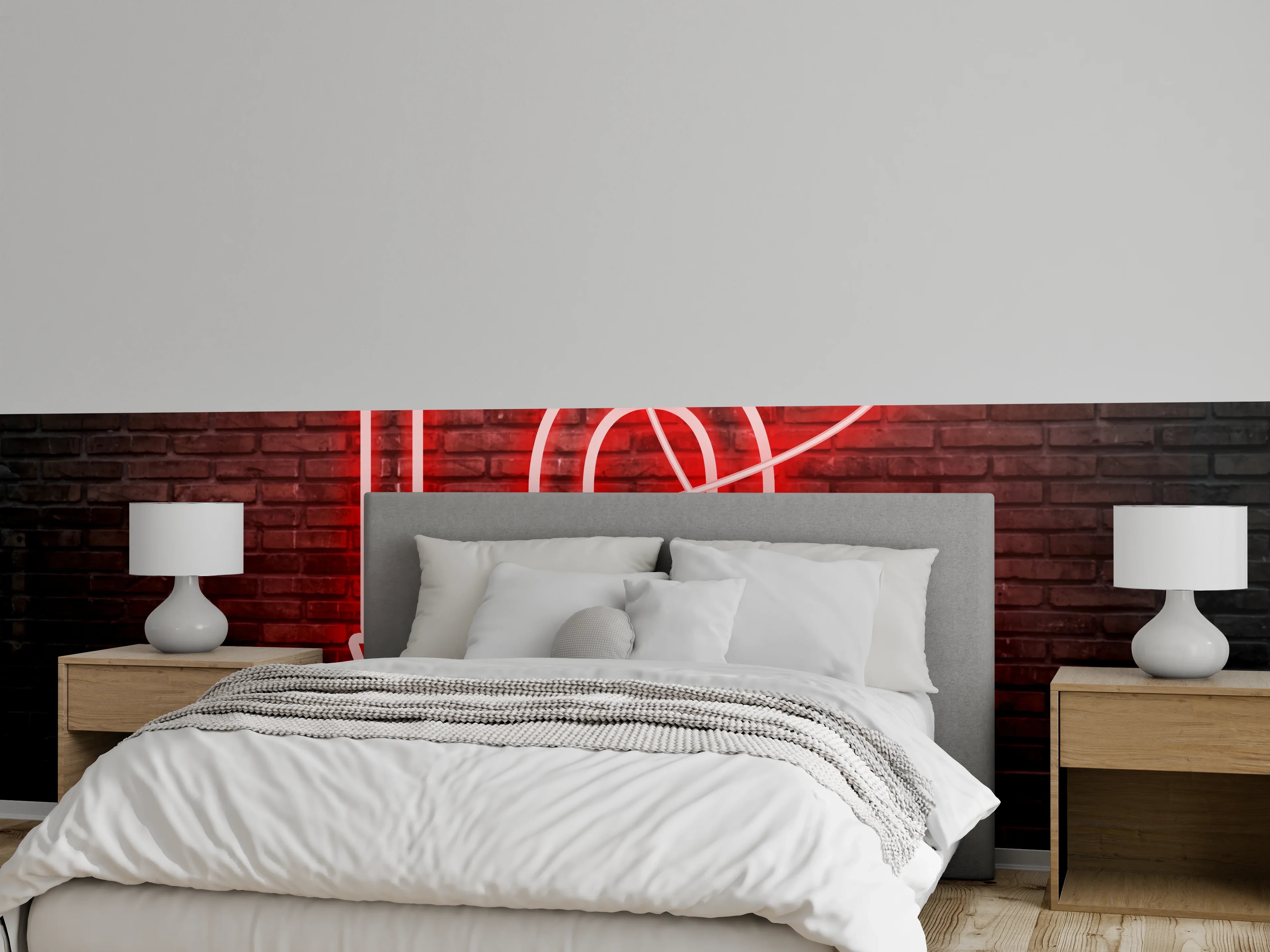 Wandverkleidung Schlafzimmer - Neon Love Schriftzug auf Ziegelwand