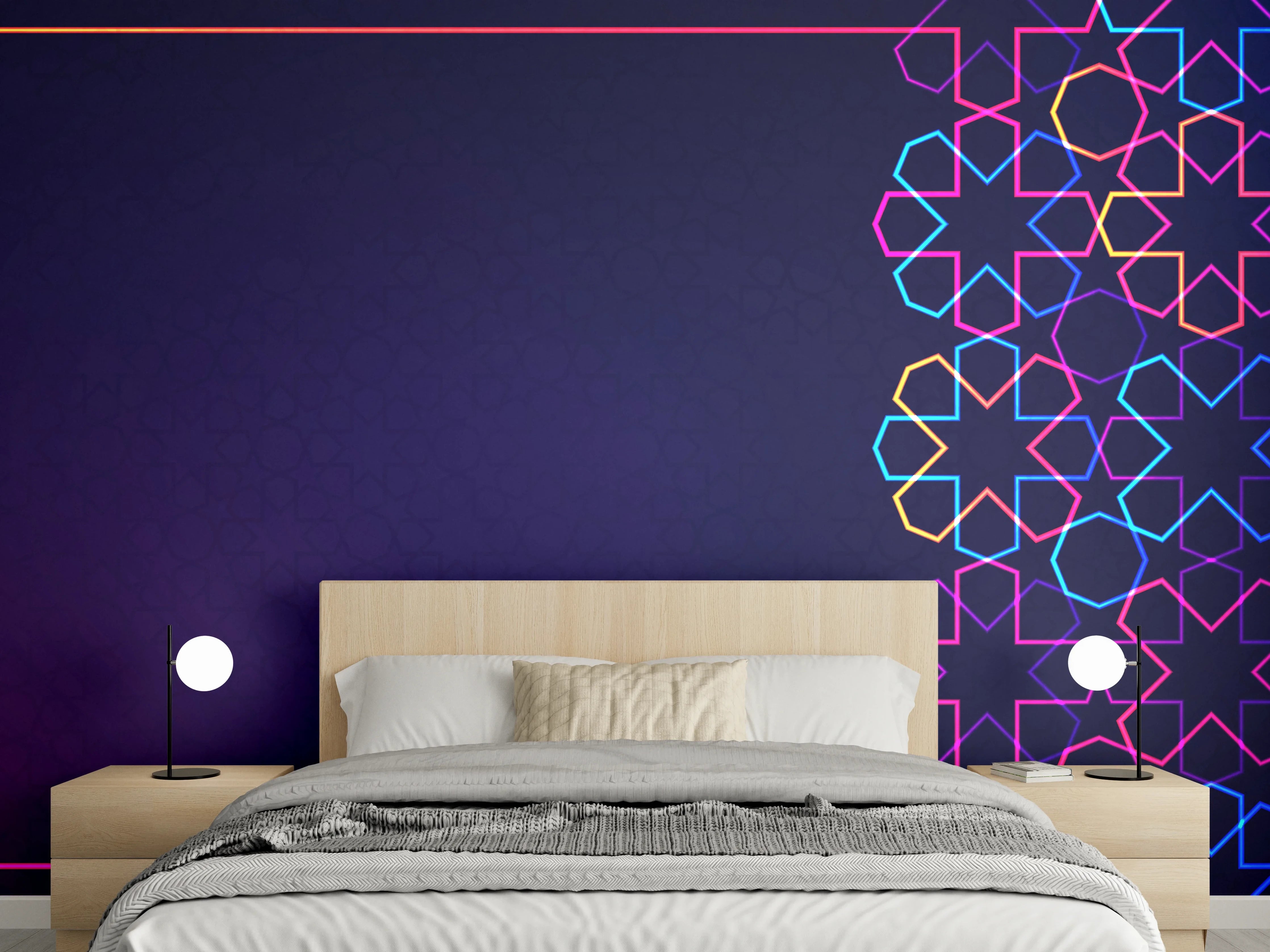 Wandverkleidung Schlafzimmer - Neon Muster Eid Mubarak