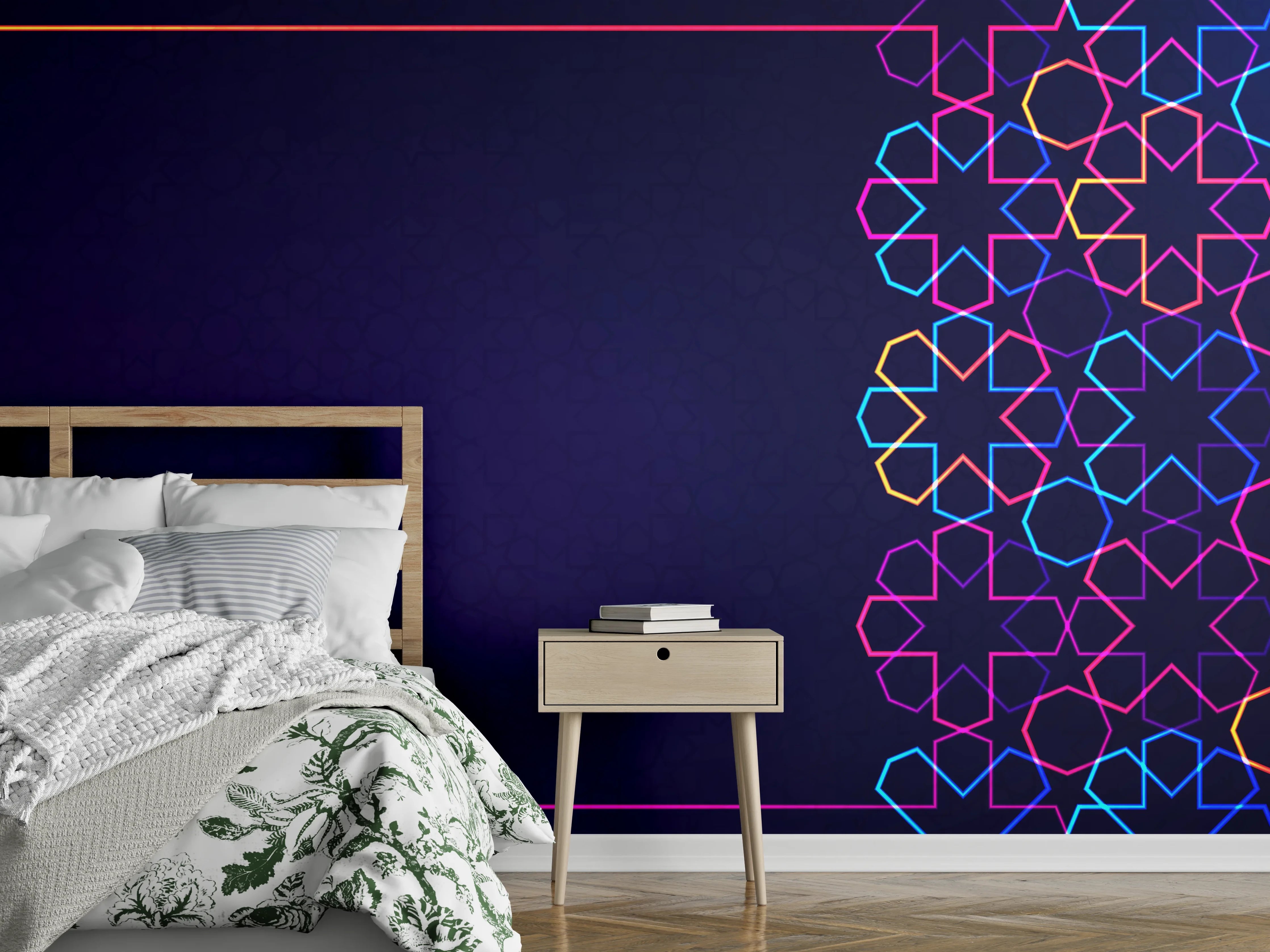 Wandverkleidung Schlafzimmer - Neon Muster Eid Mubarak