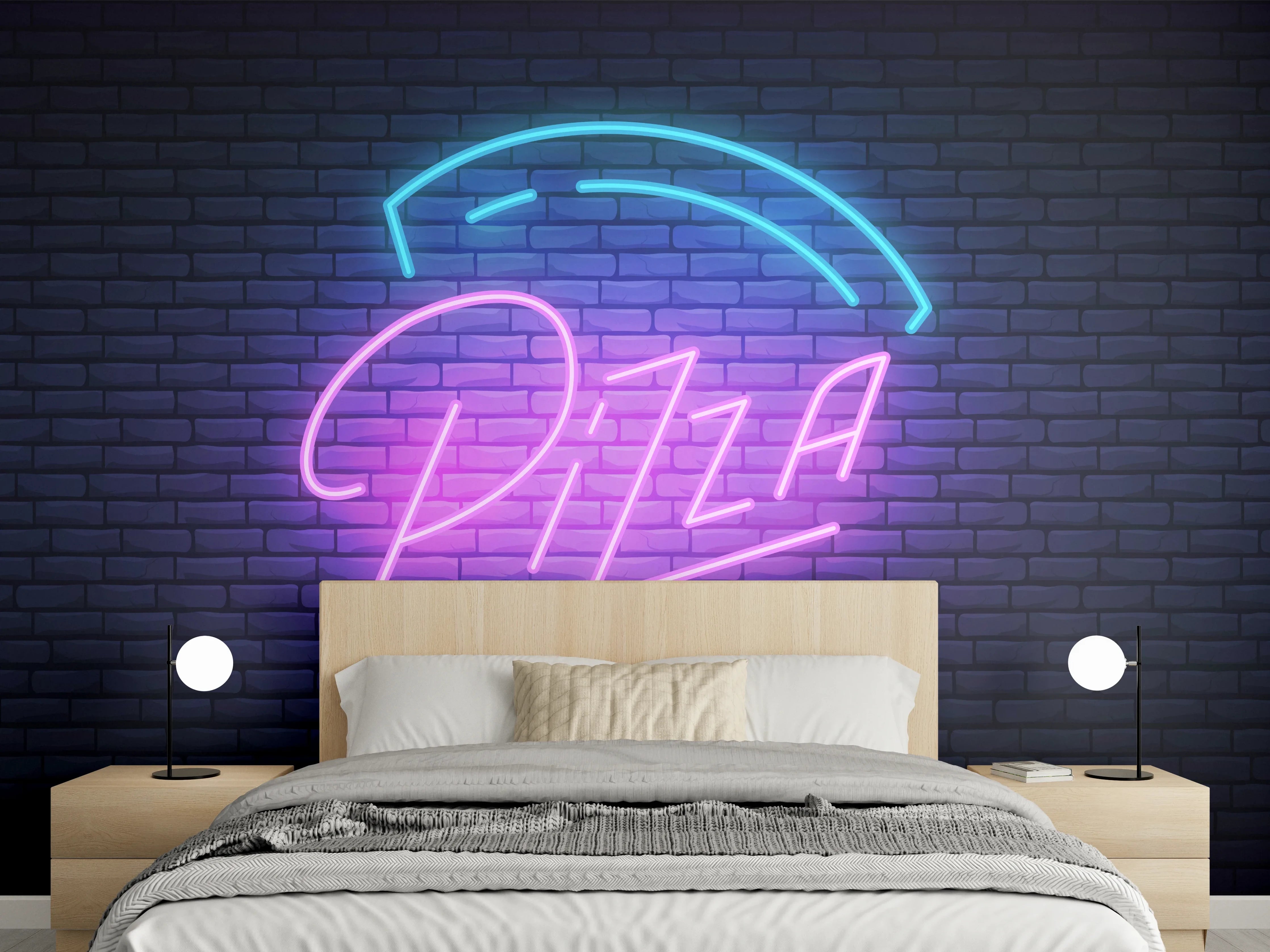 Wandverkleidung Schlafzimmer - Neon Pizza Slice Wanddeko