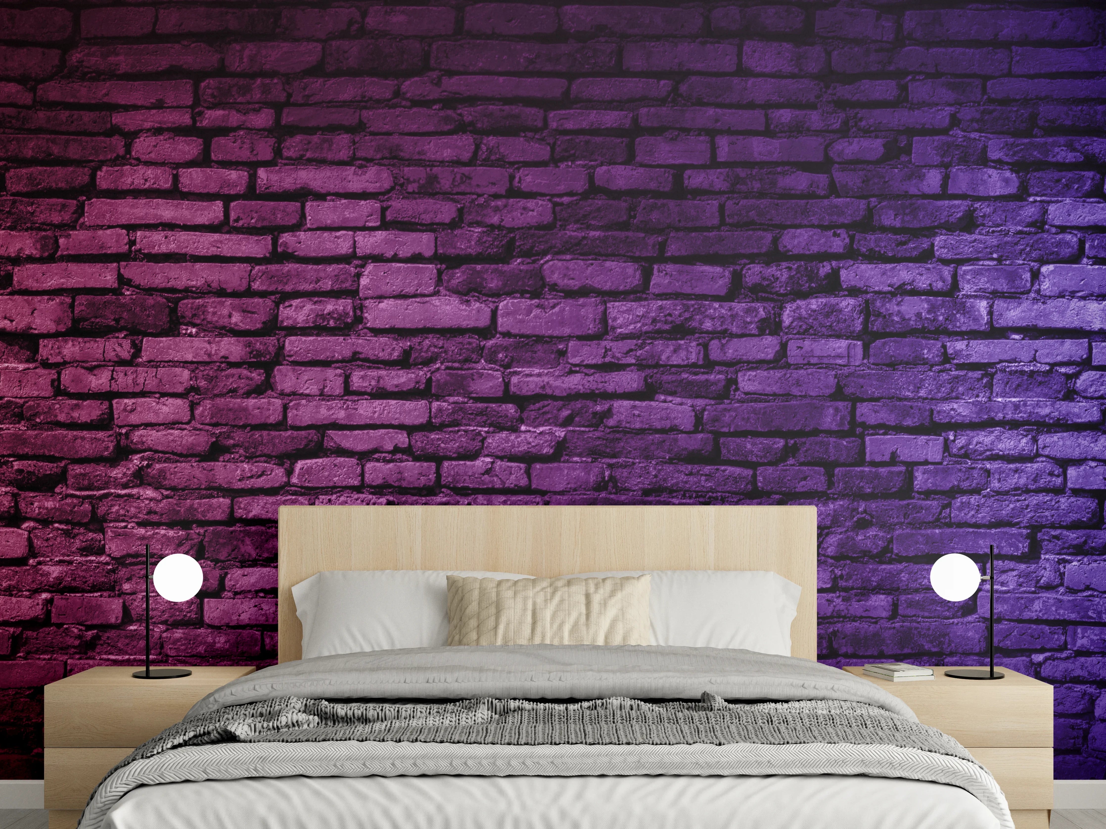 Wandverkleidung Schlafzimmer - Neonlicht auf Ziegelwand