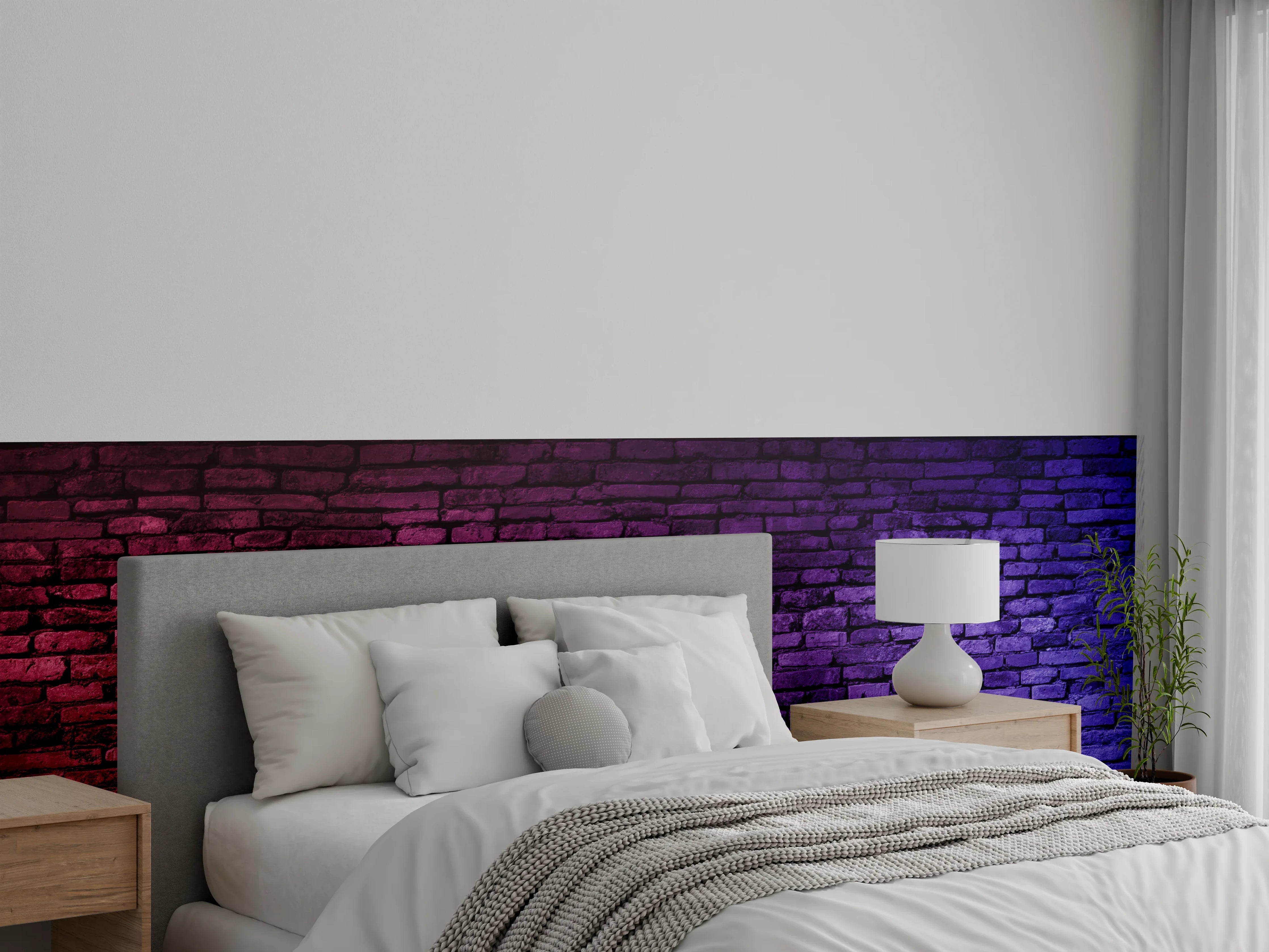 Wandverkleidung Schlafzimmer - Neonlicht auf Ziegelwand