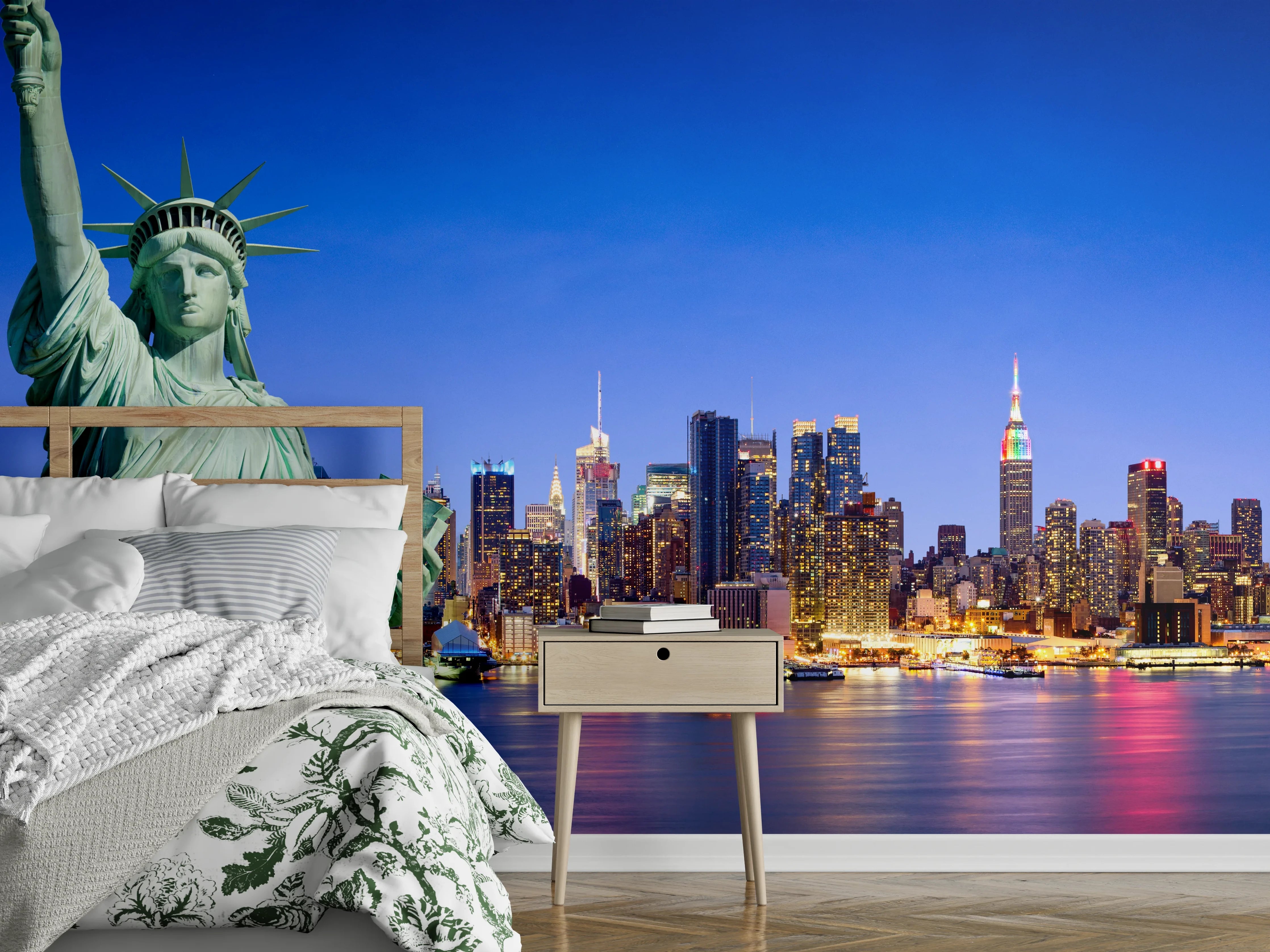 Wandverkleidung Schlafzimmer - New York Skyline Blau-Türkis