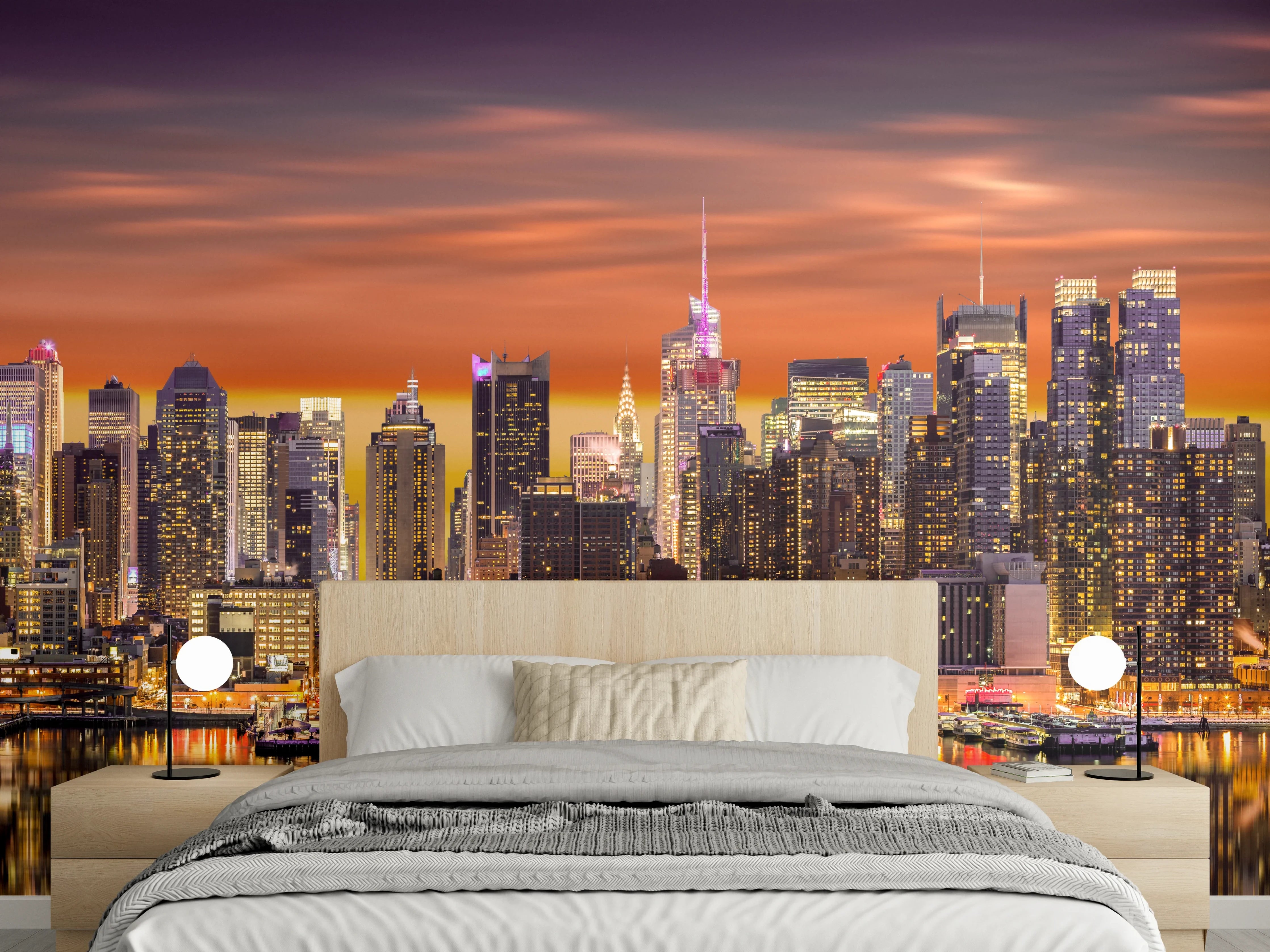 Wandverkleidung Schlafzimmer - New York Skyline Sonnenuntergang