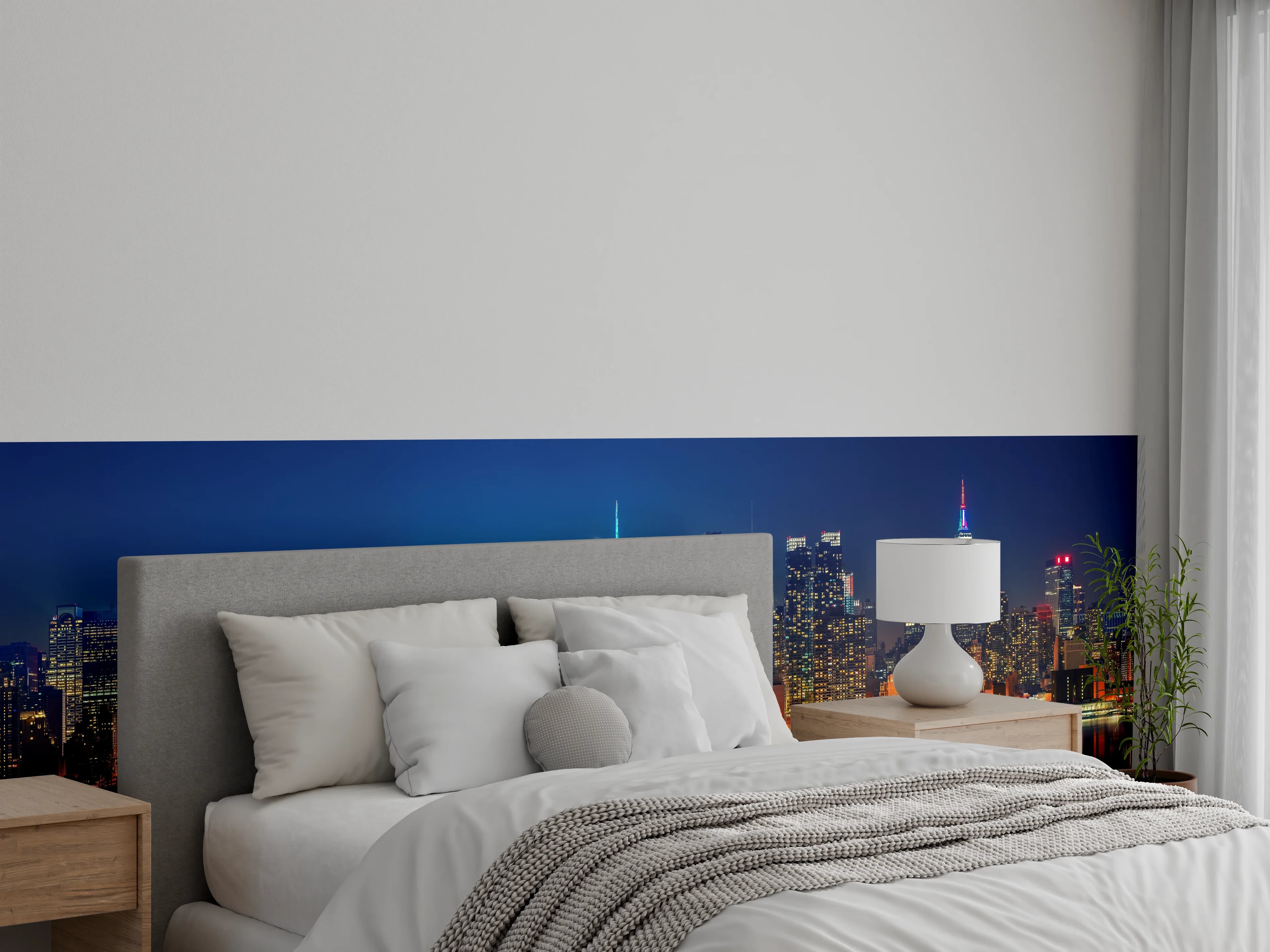 Wandverkleidung Schlafzimmer - New York Skyline bei Nacht Leuchtend