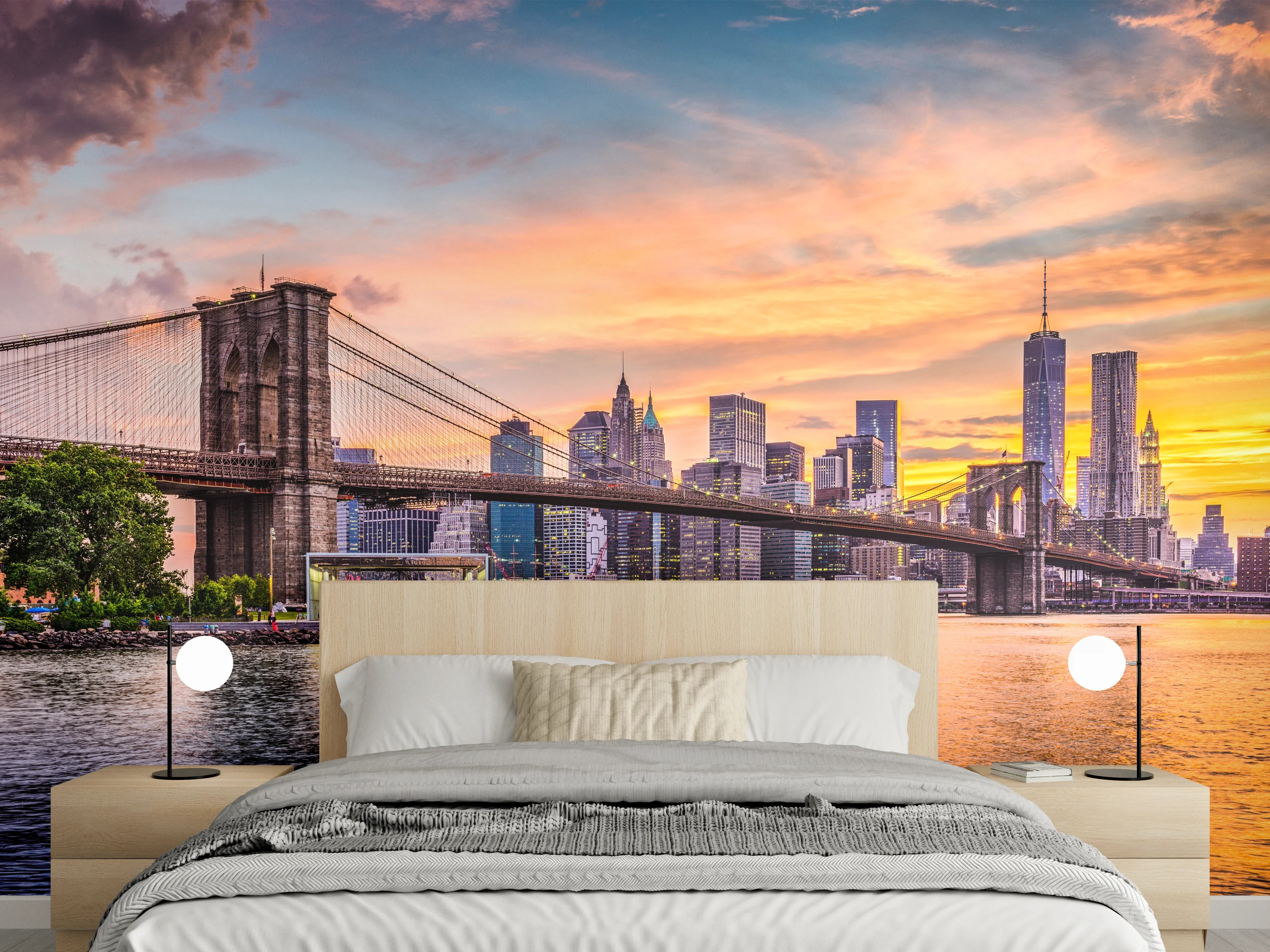 Wandverkleidung Schlafzimmer - New York Skyline bei Sonnenuntergang