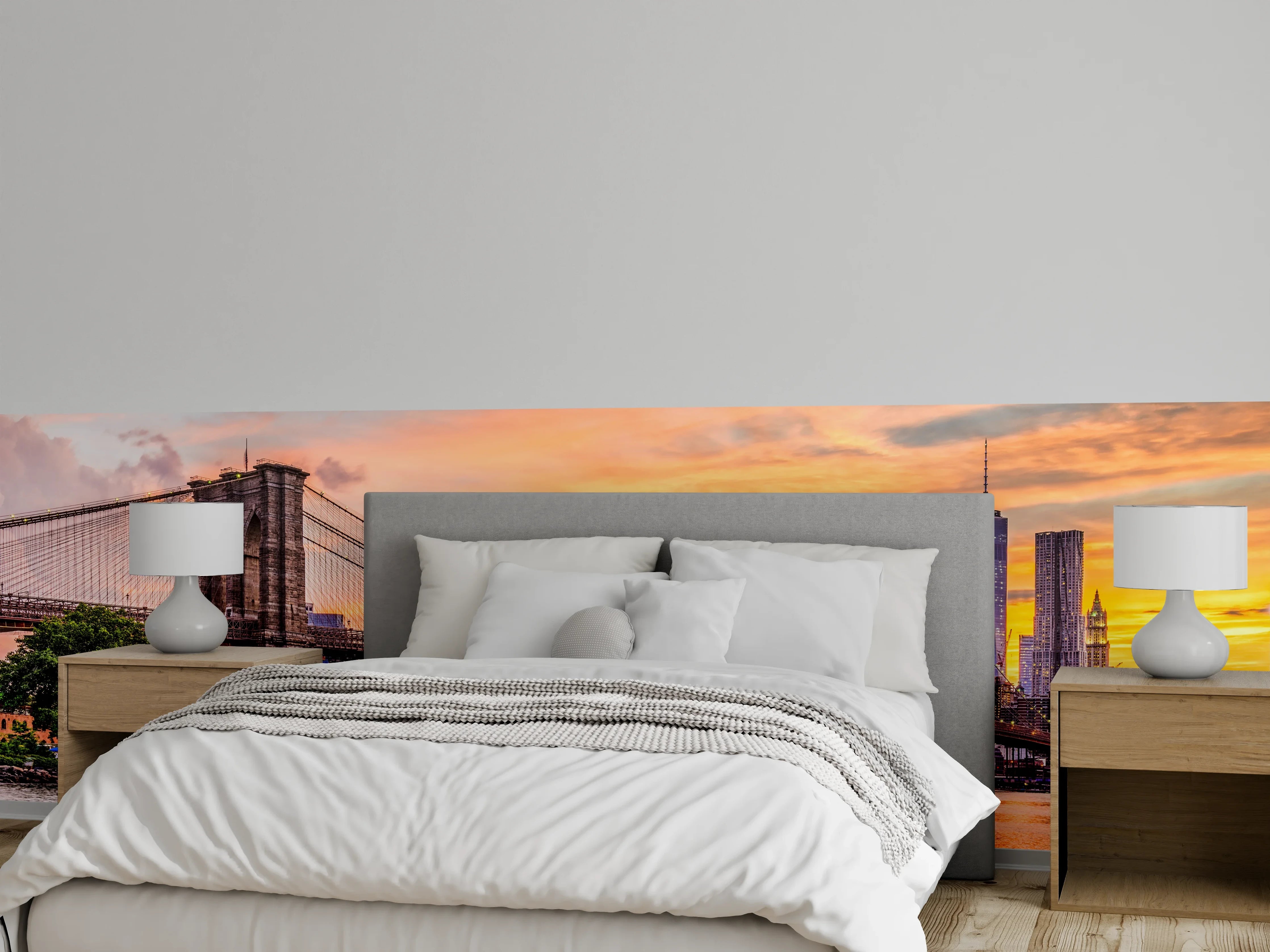 Wandverkleidung Schlafzimmer - New York Skyline bei Sonnenuntergang