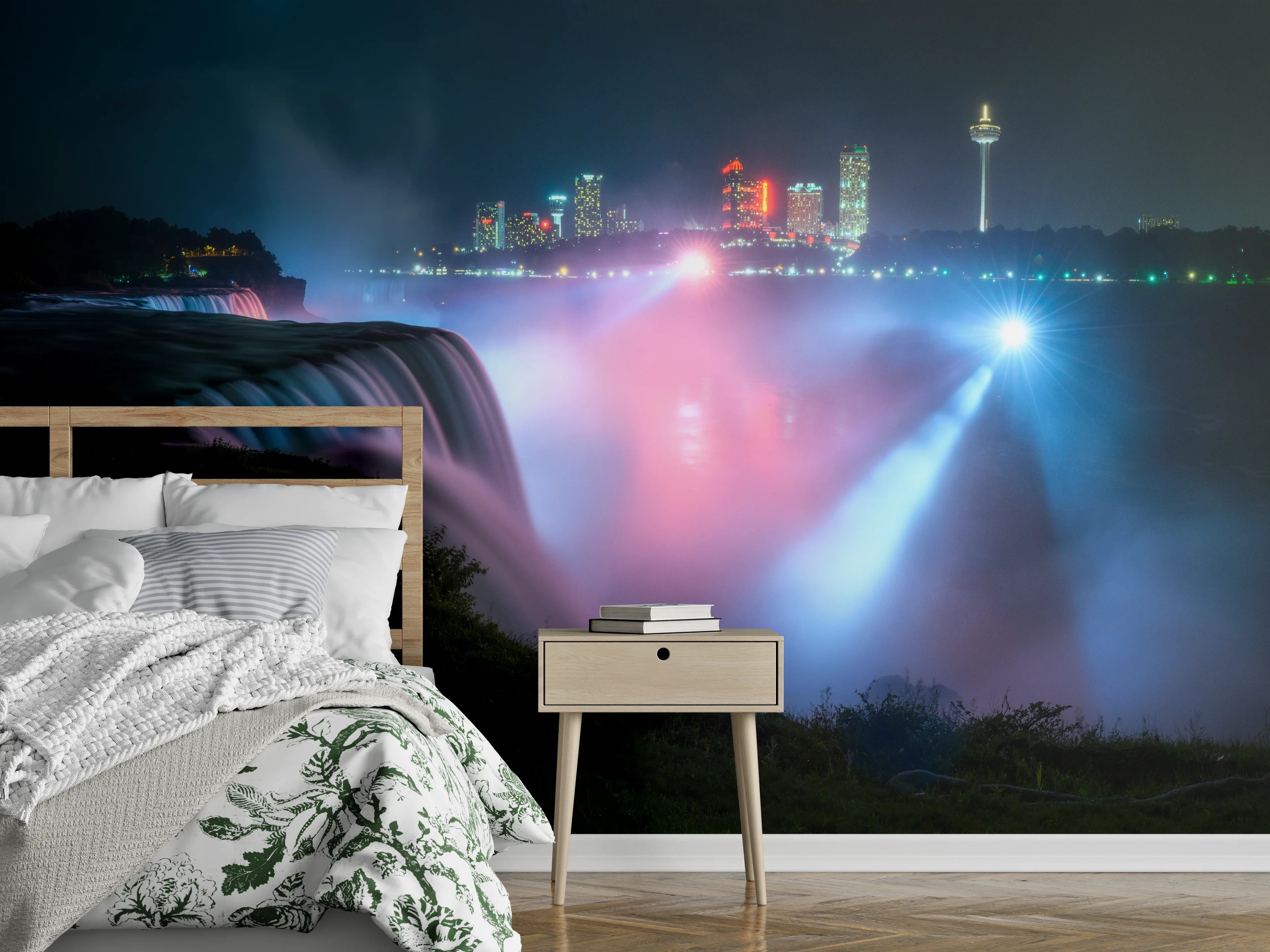 Wandverkleidung Schlafzimmer - Niagarafälle bei Nacht