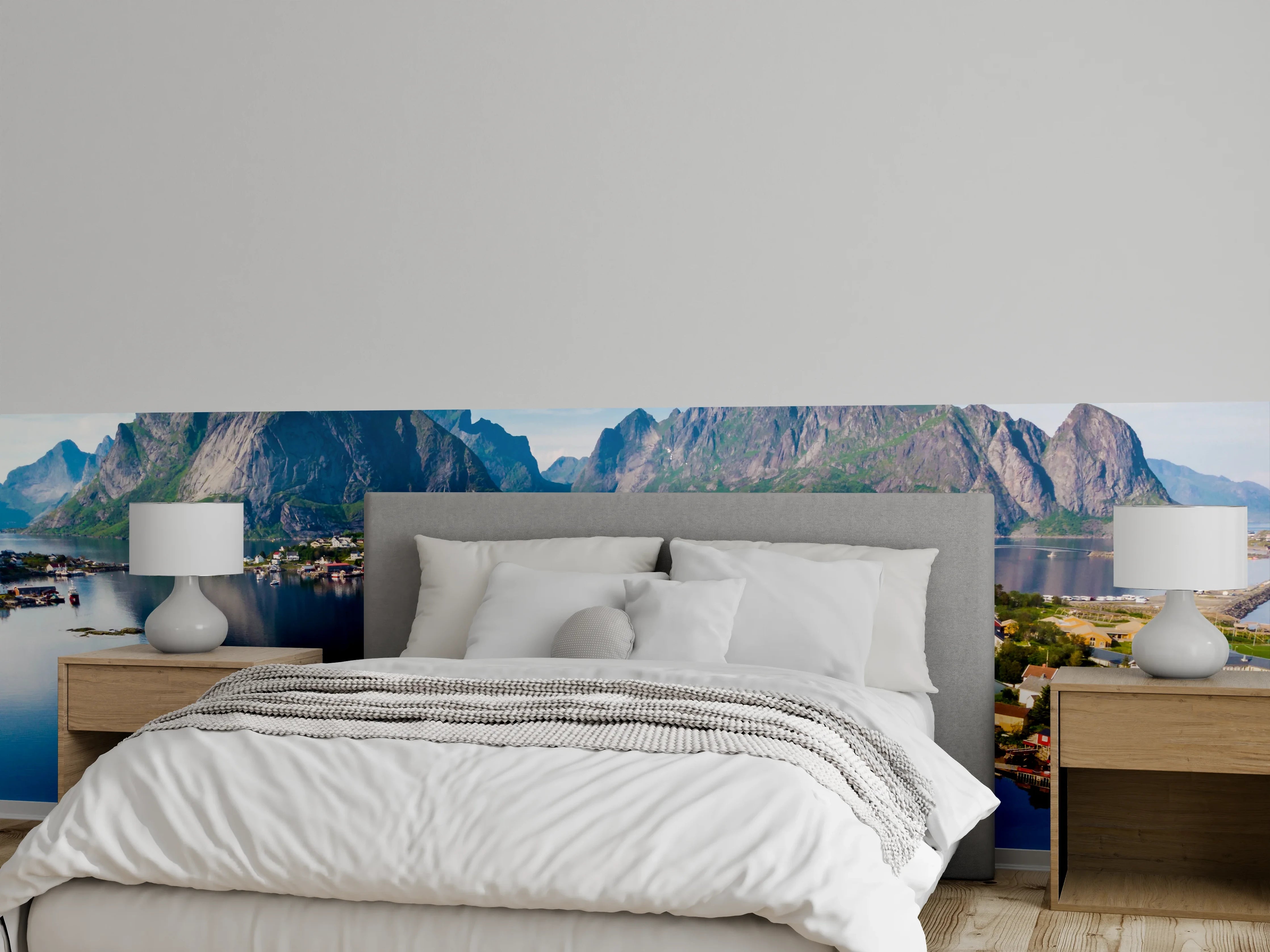 Wandverkleidung Schlafzimmer - Nordische Fjordlandschaft Panorama